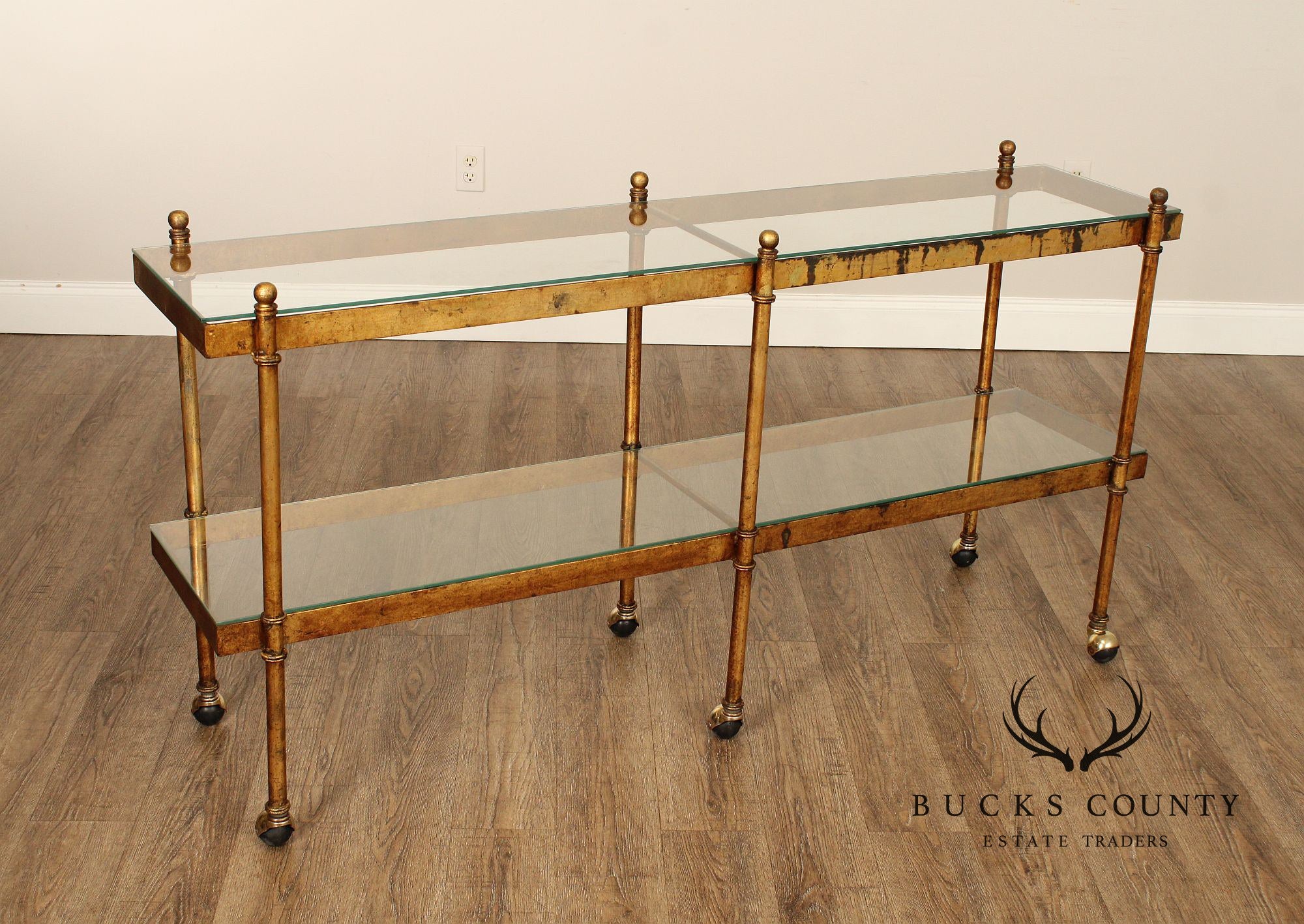 Hollywood Regency Mid Century Gilt Metal Glass Top Bar Console Table