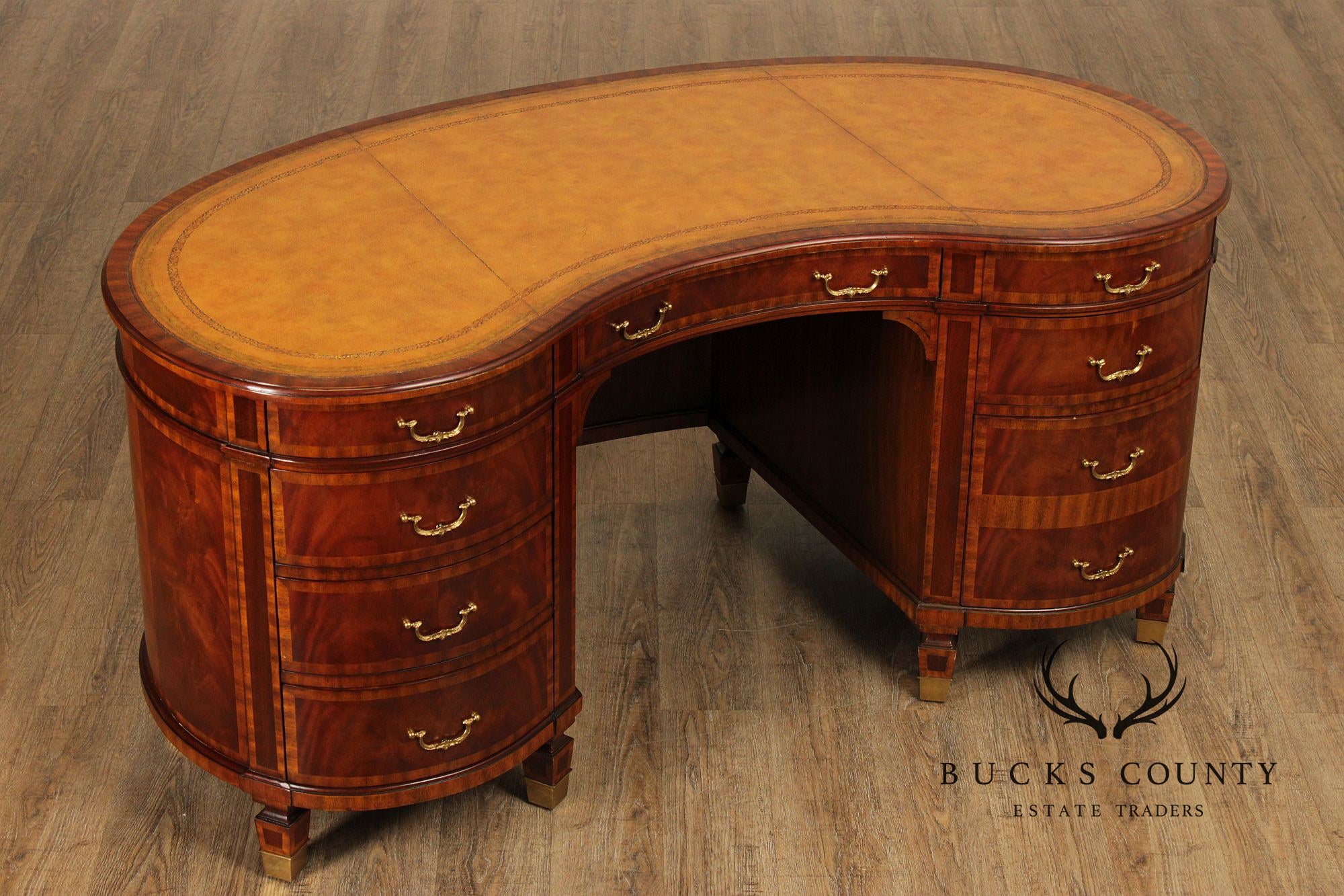 Maitland Smith Regency Style Mahogany Leather Top Kidney Desk