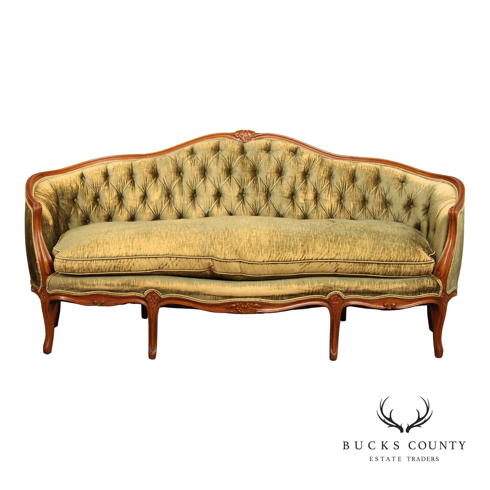 French Louis XV Style Vintage Walnut Frame Sofa