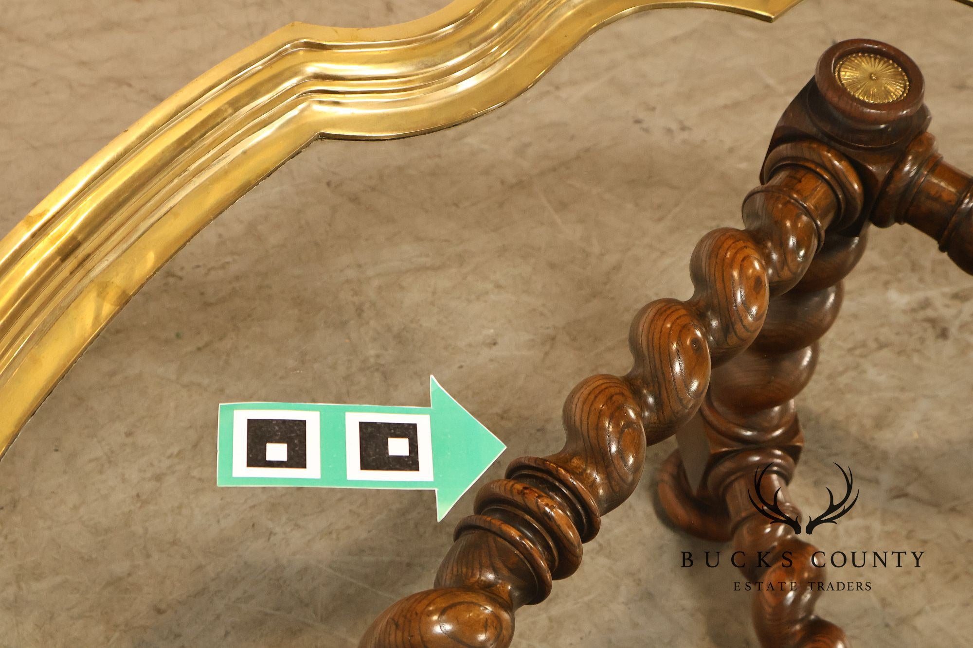 Baker Vintage Oak Barley Twist Scalloped Brass And Glass Top Coffee Table