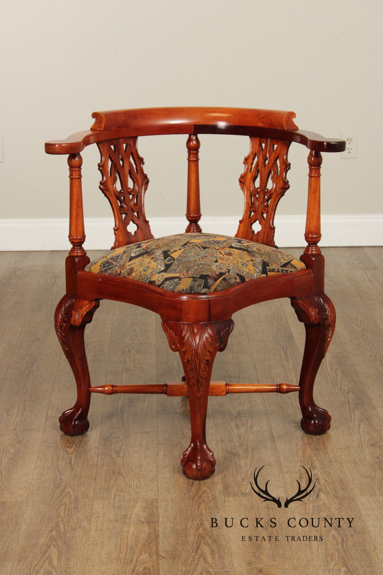 Chippendale Style Pair Of Mahogany Ball And Claw Corner Chairs