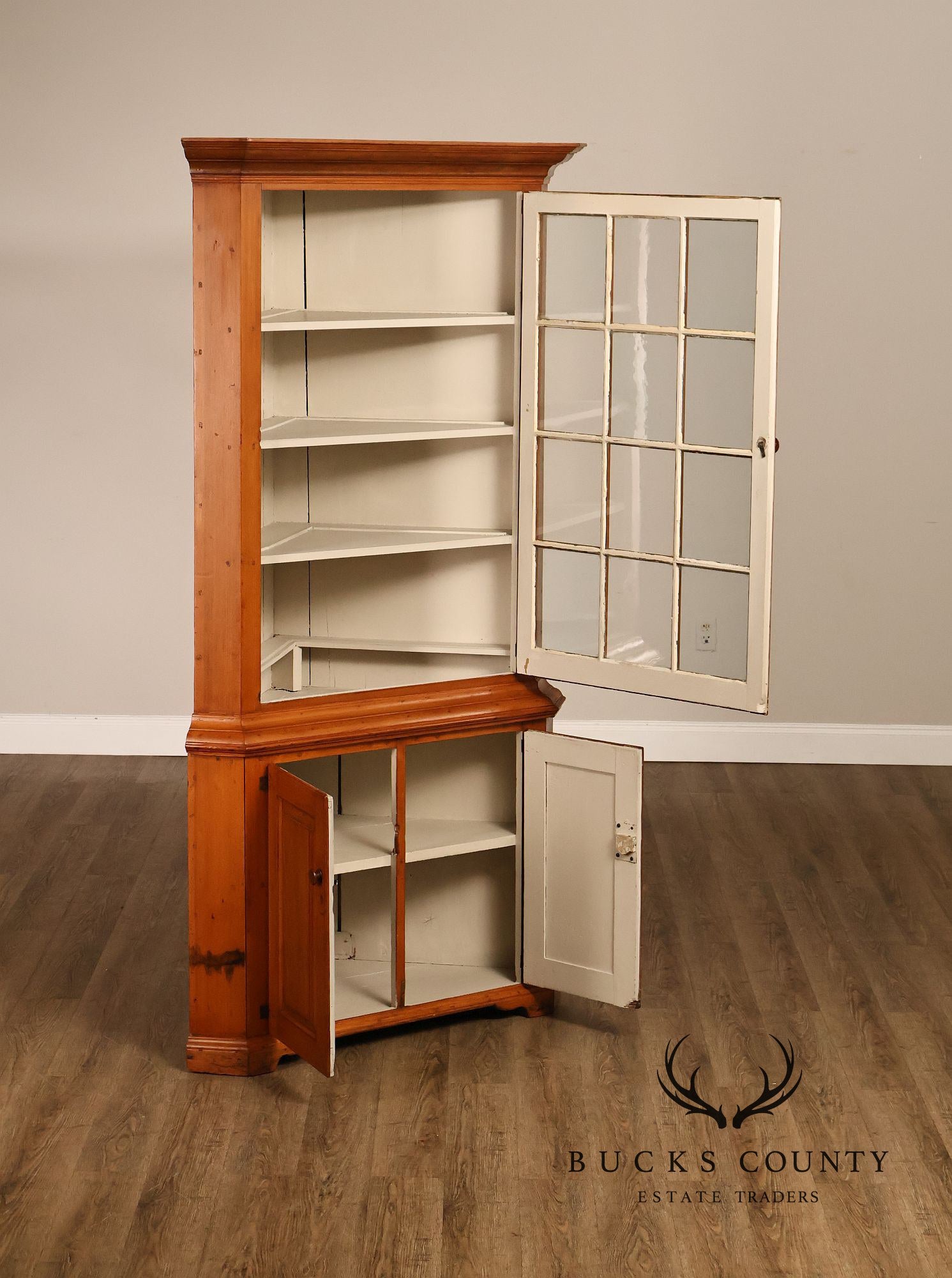 Antique Primitive Pine Single Door Corner Cabinet