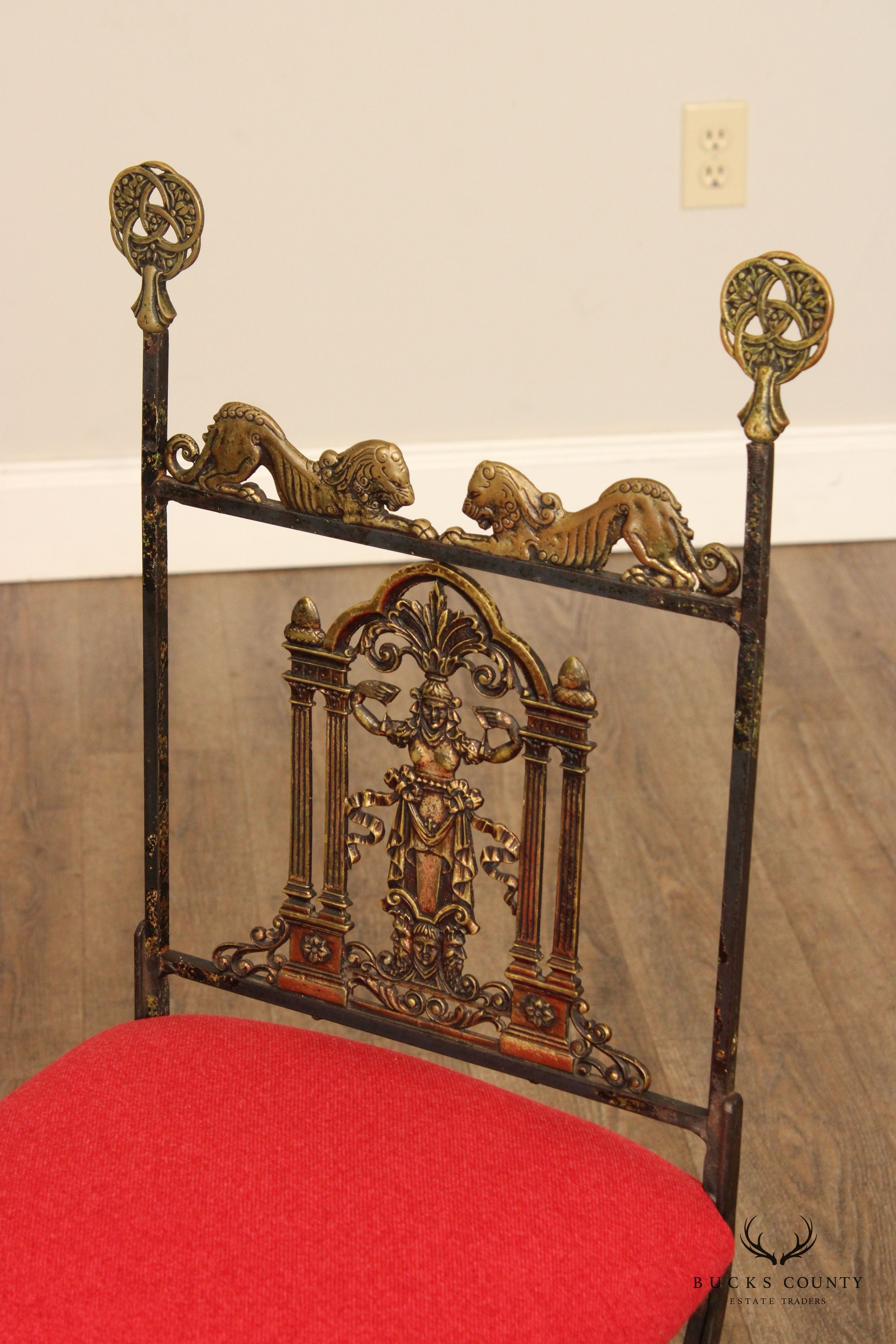 Oscar Bach Attributed Tudor Revival Style Bronze and  Iron Side Chair