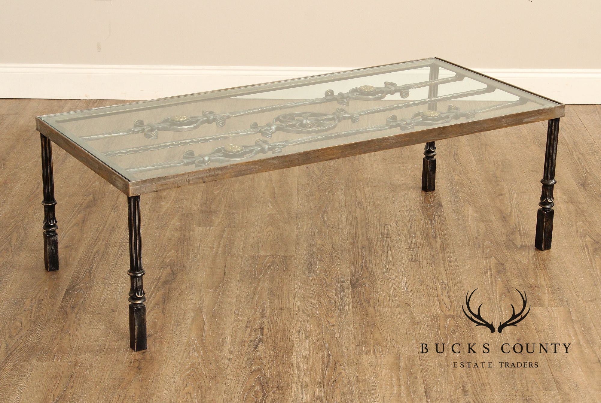 Renaissance Style Cast Iron Glass Top Coffee Table