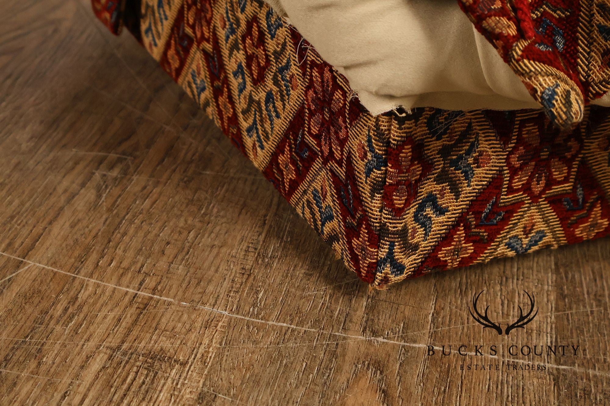 Pair of Tufted Upholstered Tassel Fringe Footstools Ottomans
