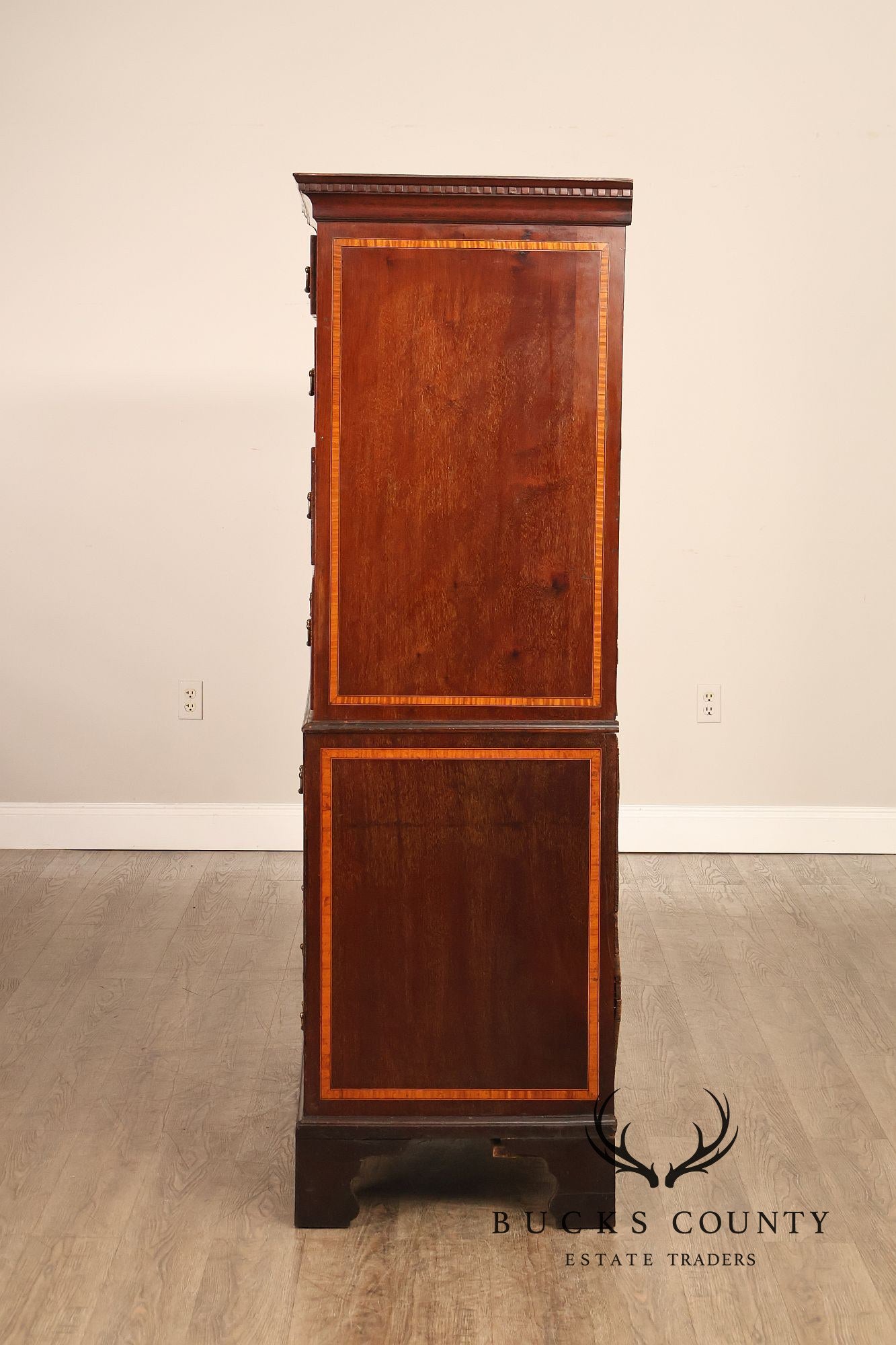 Antique Georgian Style Inlaid Mahogany Chest On Chest