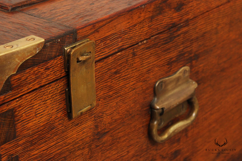 Campaign Style Antique Oak Dovetailed Chest
