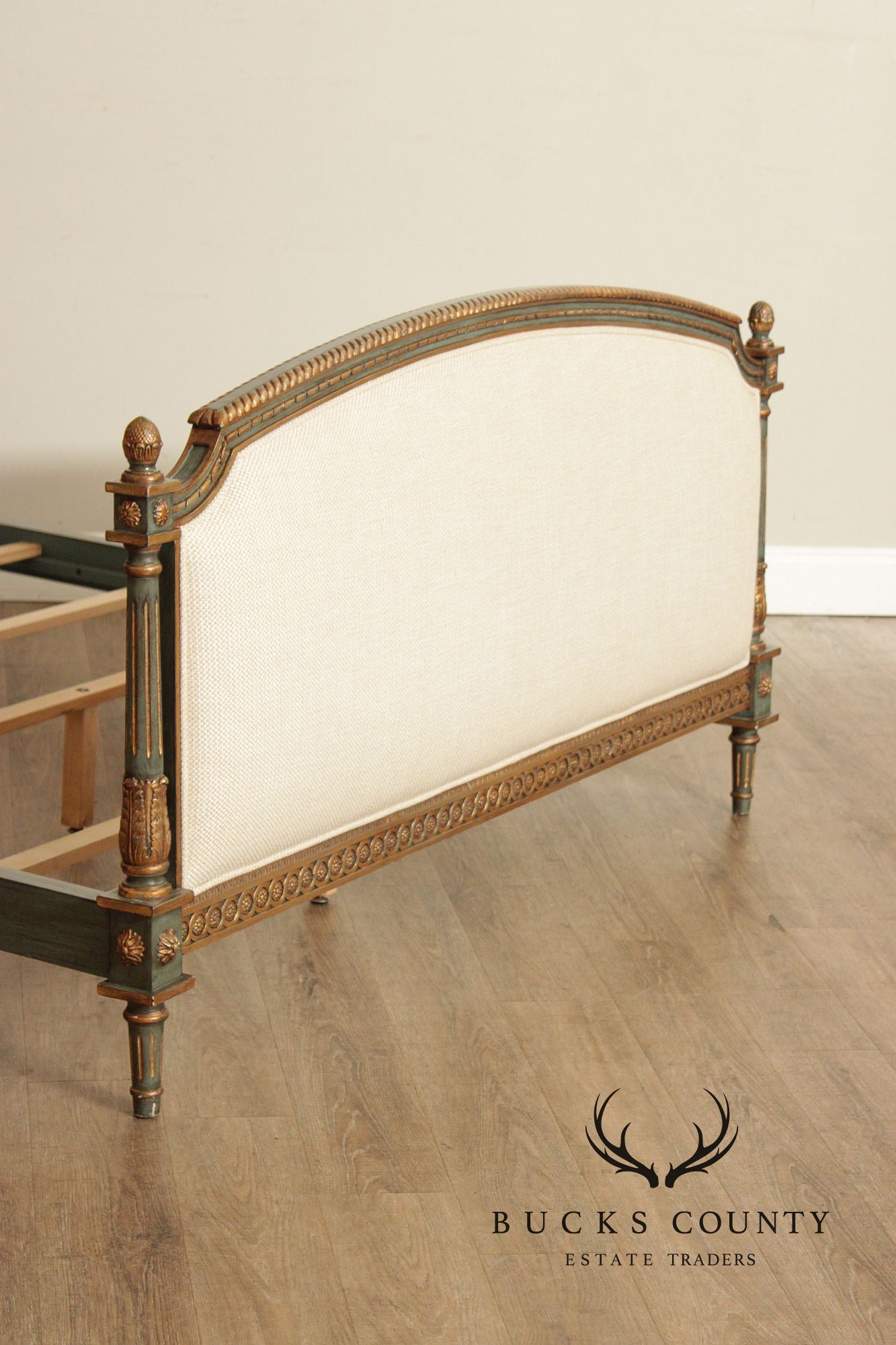 French Market Collection Louis XVI Style Upholstered Queen Bed Frame with Painted Finish