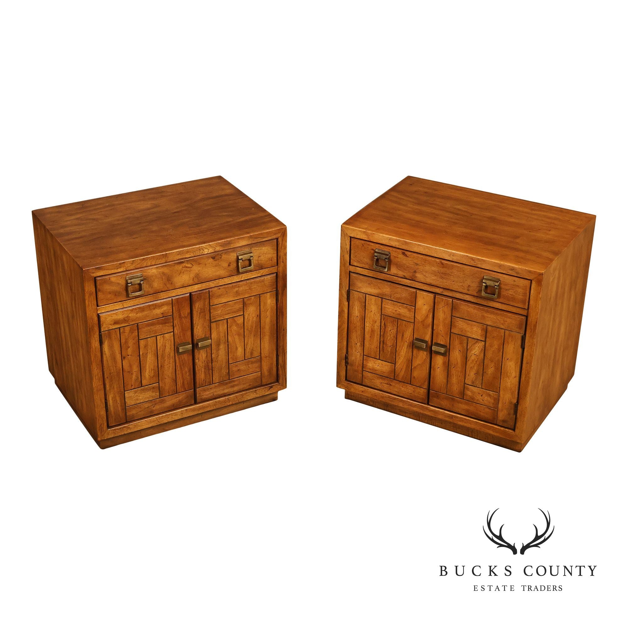 Drexel 'Woodbriar' Campaign Style Pair of Nightstands