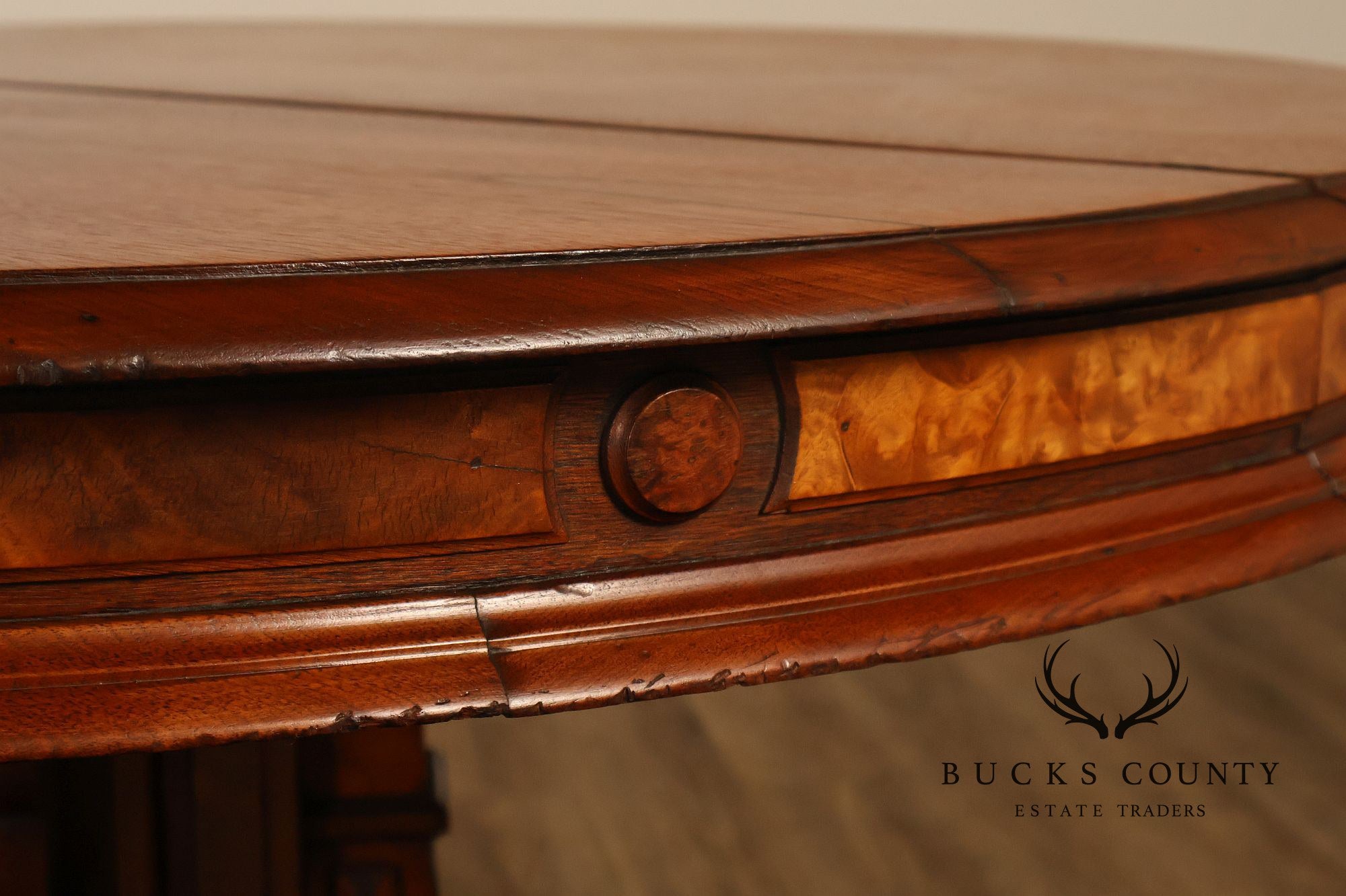 Antique Victorian Renaissance Revival Round Walnut Split Pedestal Extension Dining Table