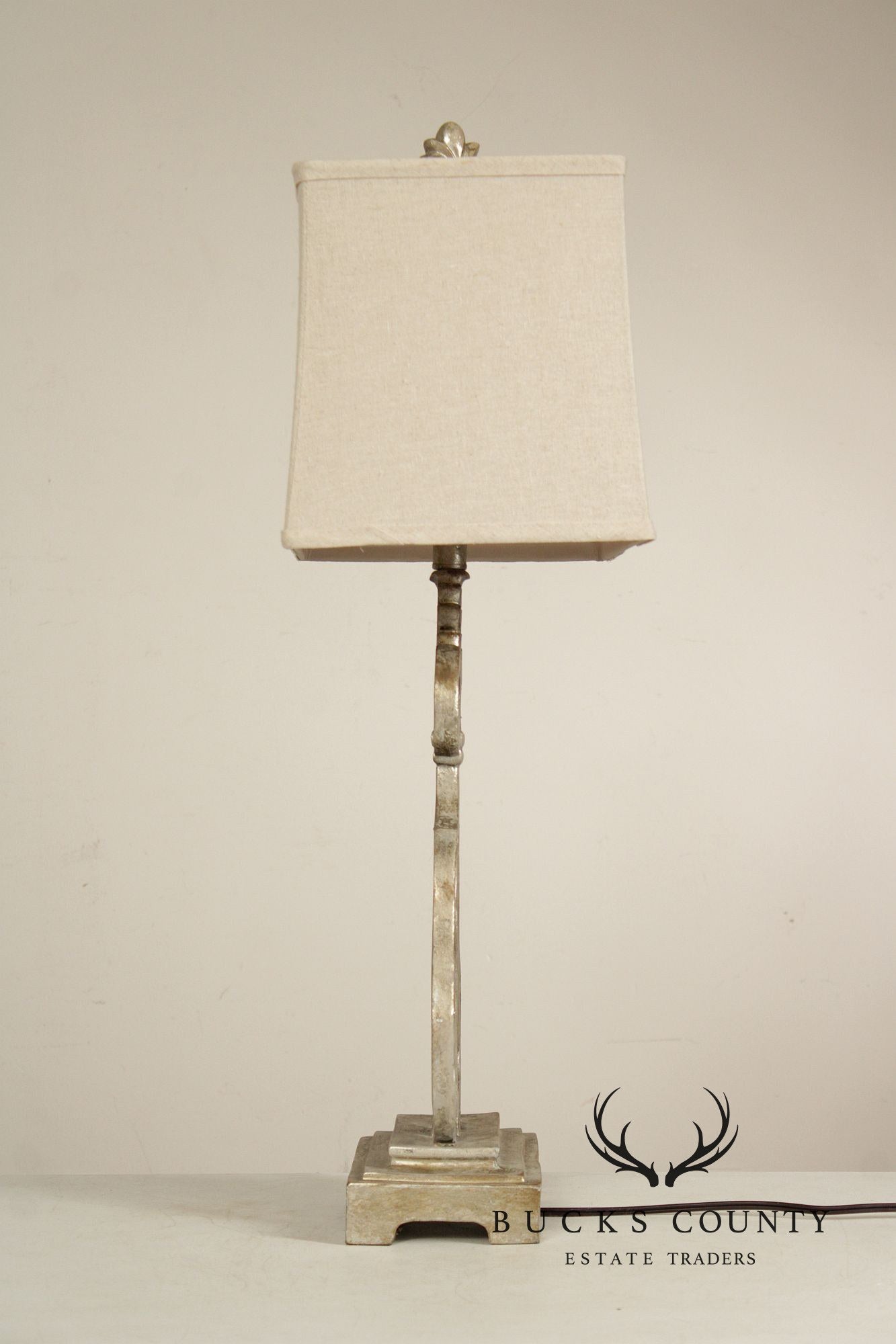Traditional Pair of Silver Painted Table Lamps