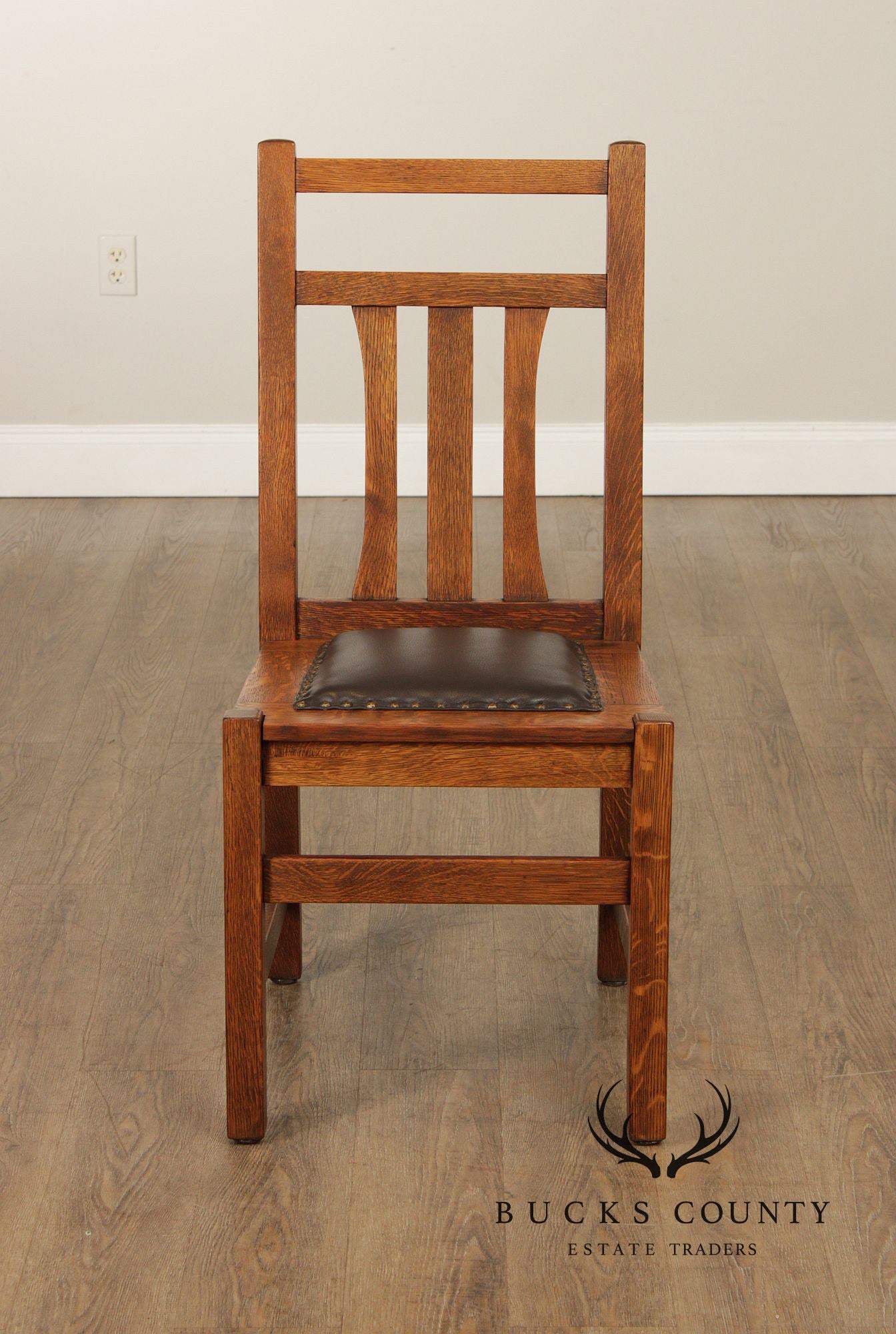 Antique Mission Oak Set of Five Dining Side Chairs