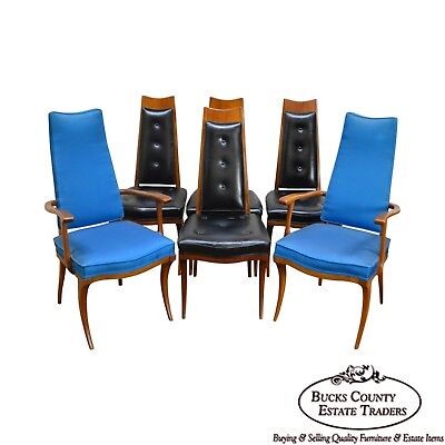 Klismos Style Set of 6 Solid Walnut Mid-Century Dining Chairs