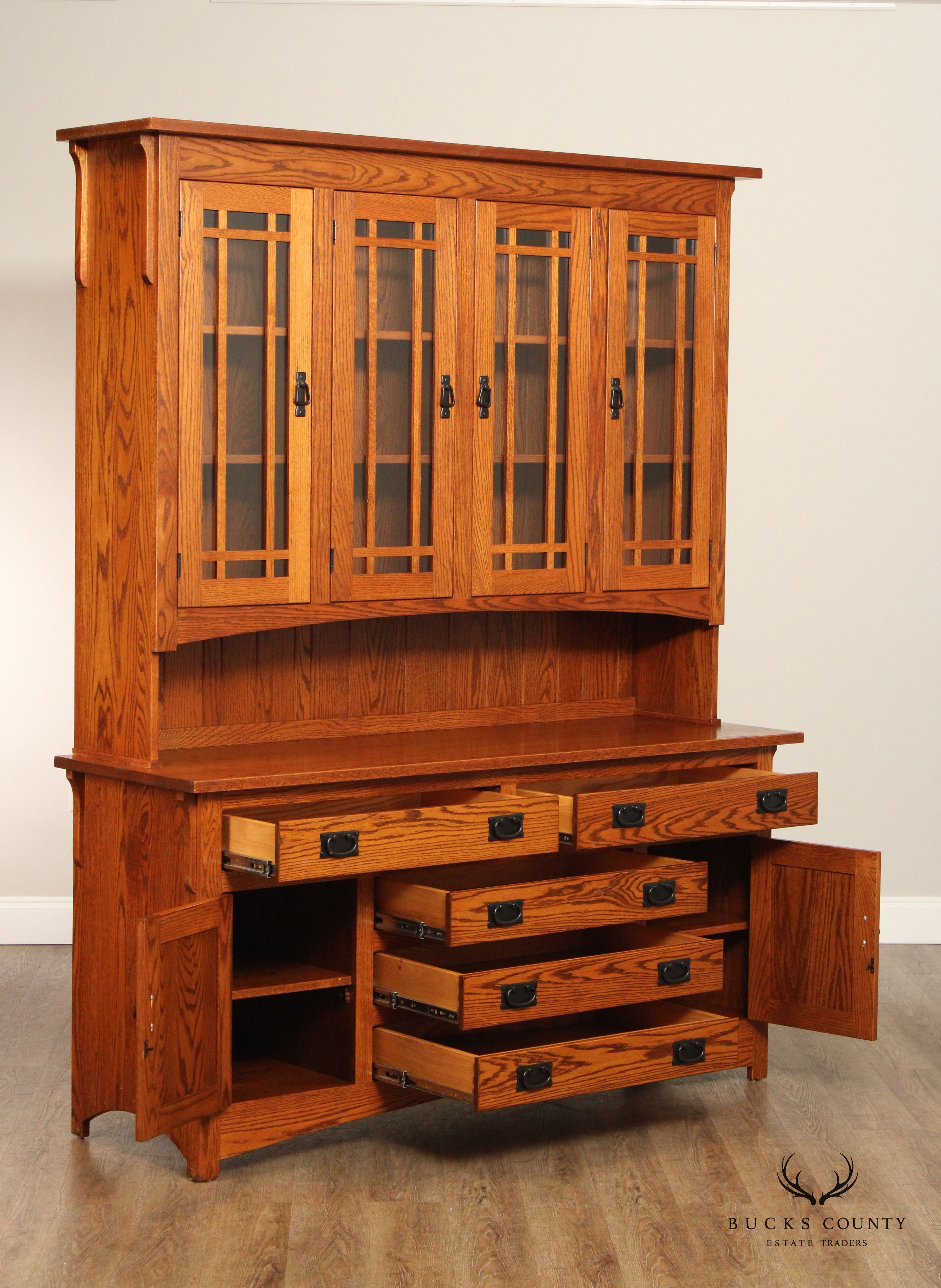 Mission Style Custom Crafted Oak Buffet Hutch