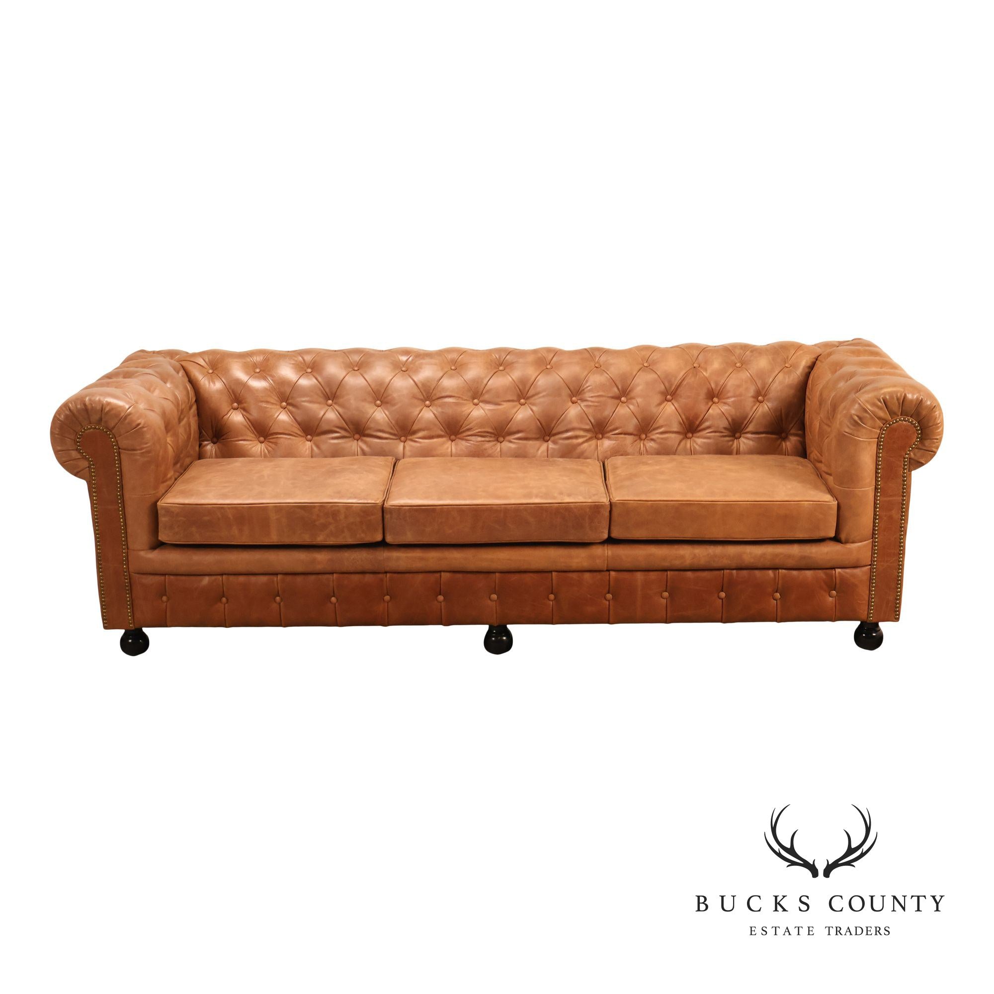Chesterfield Style 8 Foot Distressed Brown Tufted Leather Sofa