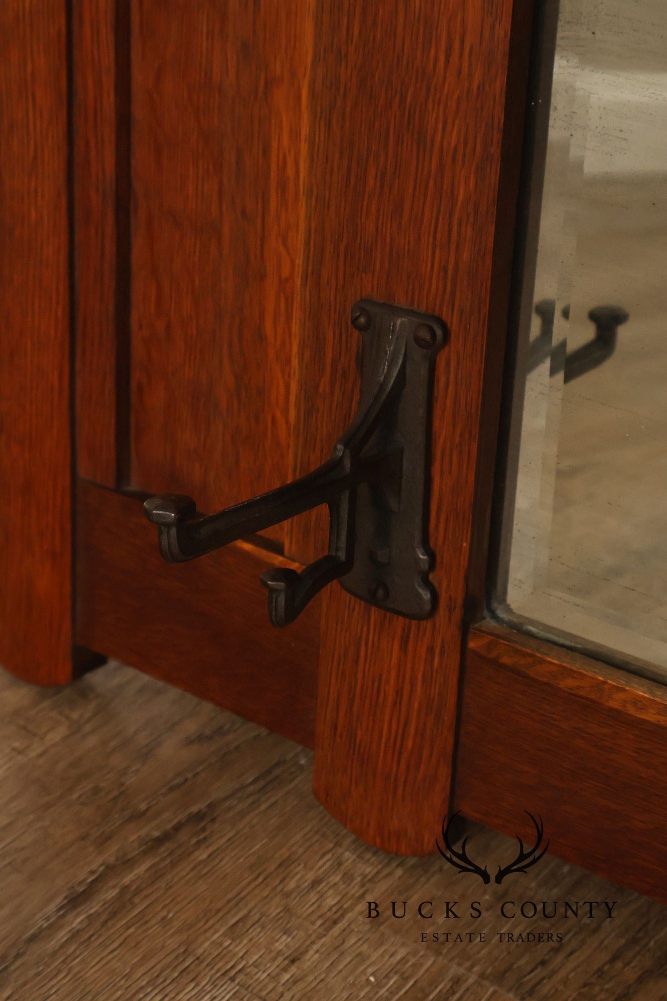 Antique Arts And Crafts Mission Oak Hall Mirror With Coat Hooks