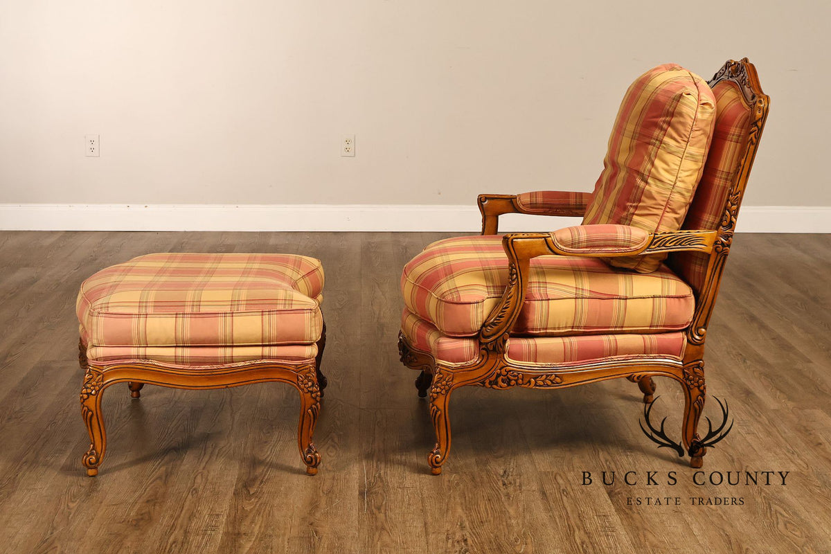 Sherrill Furniture French Louis XV Style Pair of Lounge Chairs with Ottomans