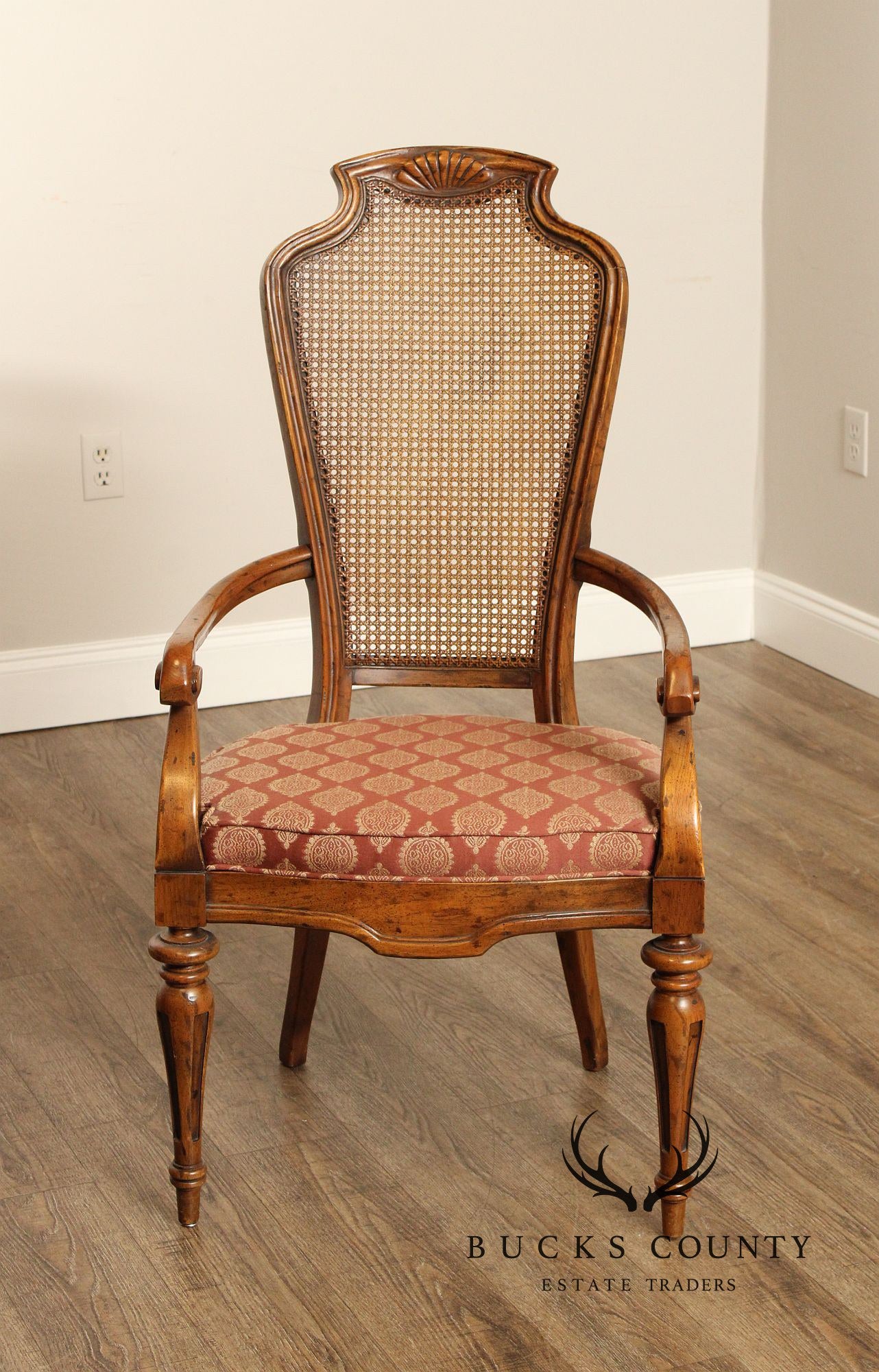 Italian Provincial Style Set of Eight Walnut Cane Back Dining Chairs