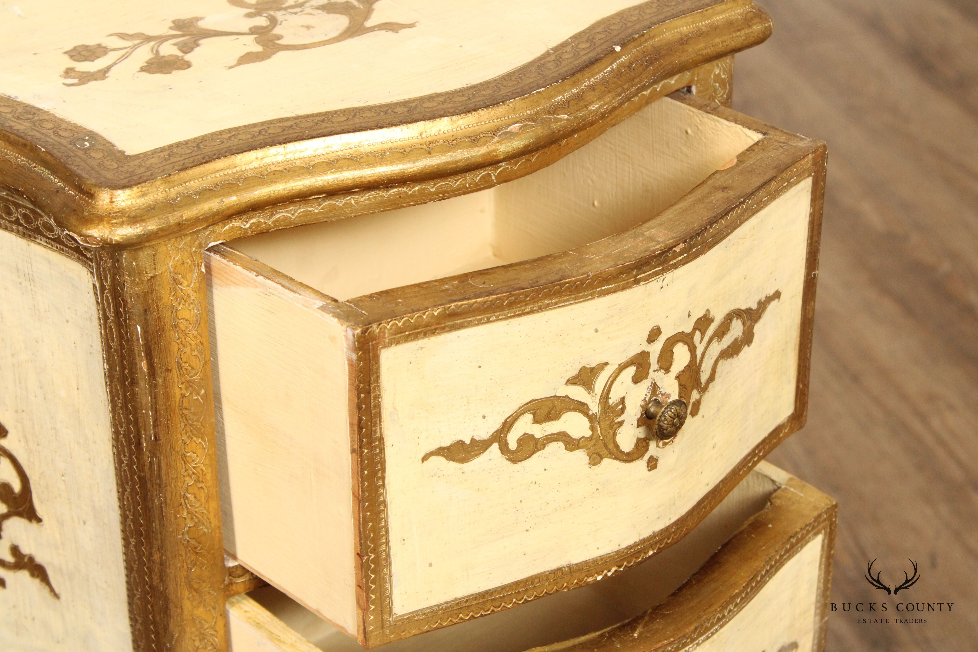 Italian Florentine Style Two-Drawer Side Table or Nightstand