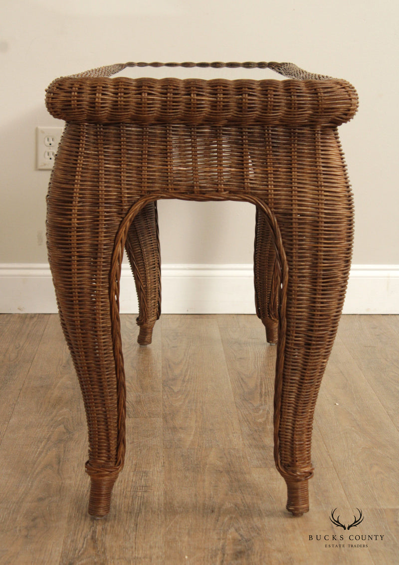 ETHAN ALLEN VICTORIAN STYLE VINTAGE WICKER CONSOLE TABLE