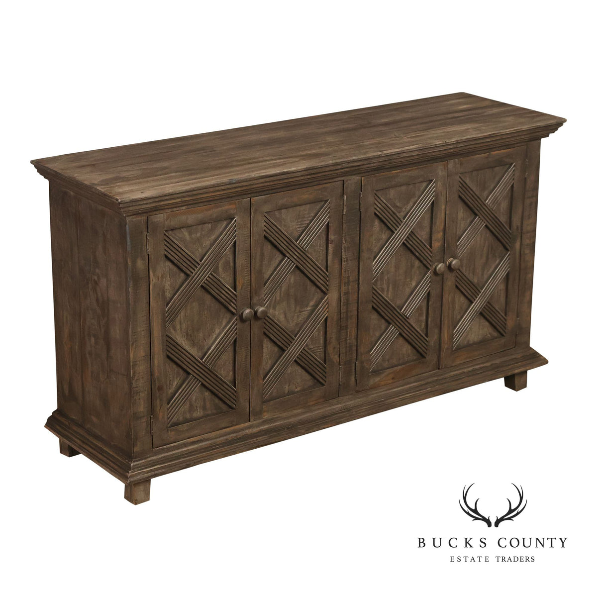 Rustic Gray Wood Four Door Lattice Design Sideboard