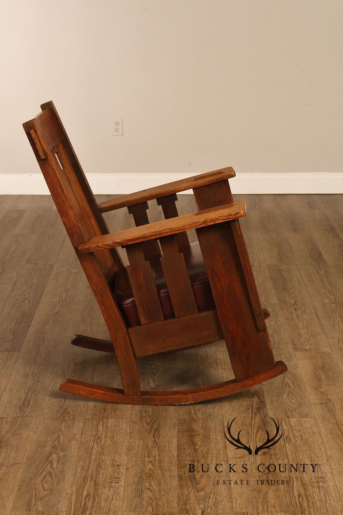 Antique Charles Stickley Mission Oak High Back Rocking Chair