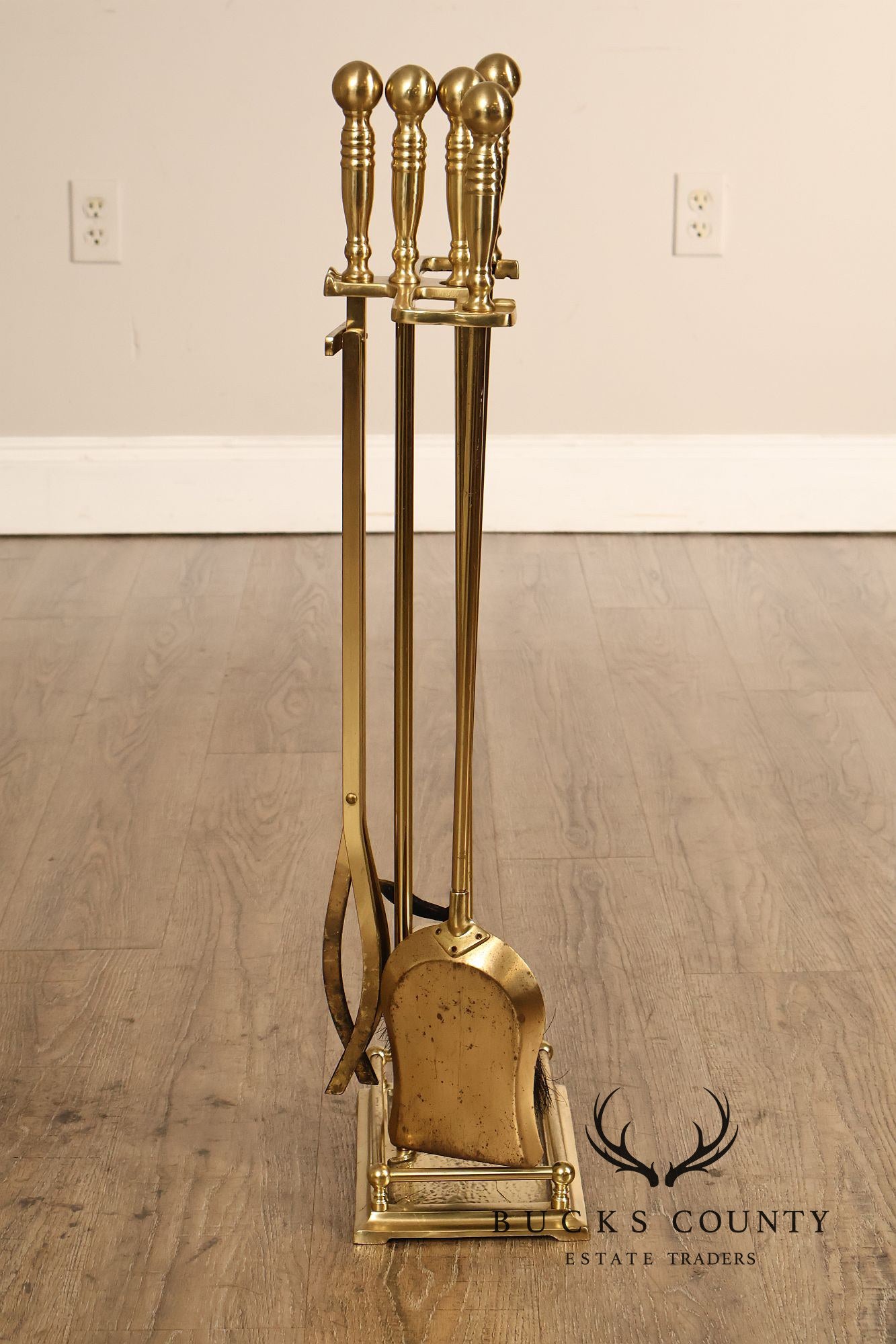 Traditional Five-Piece Brass Fireplace Tool Set