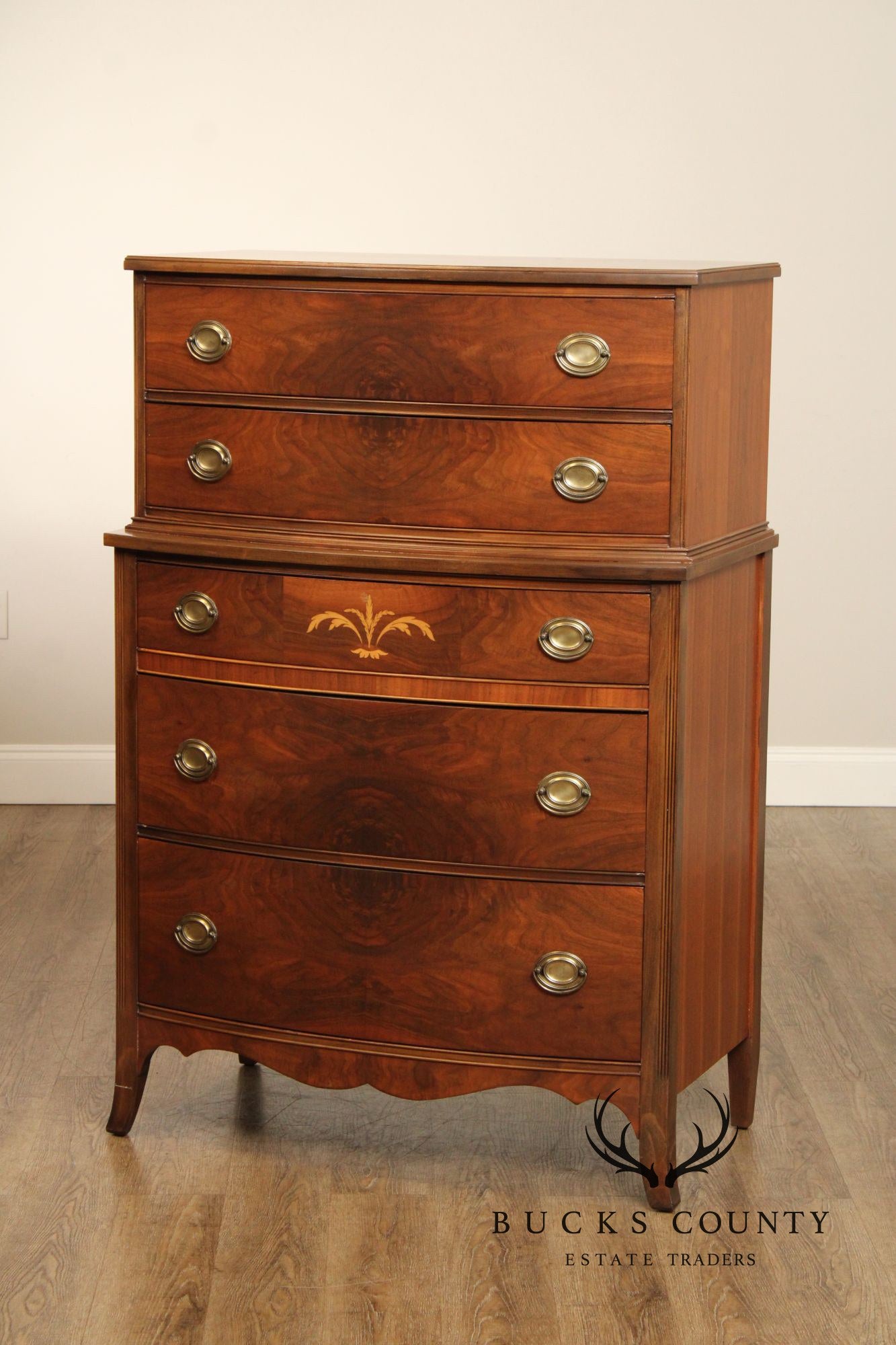 1940's Hepplewhite Style Inlaid Walnut Chest on Chest