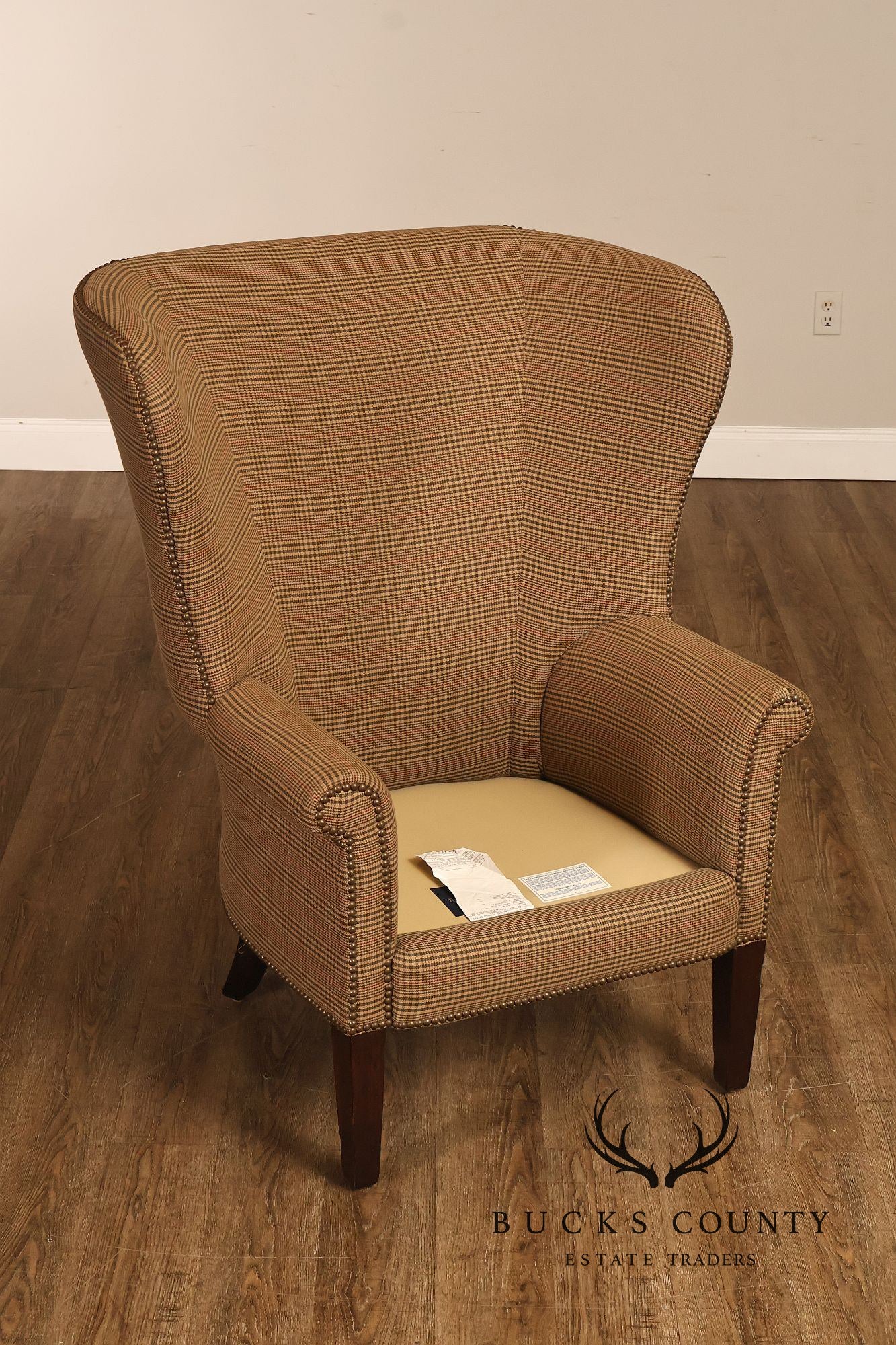 Ralph Lauren Traditional Plaid Upholstered Wingback Lounge Chairs