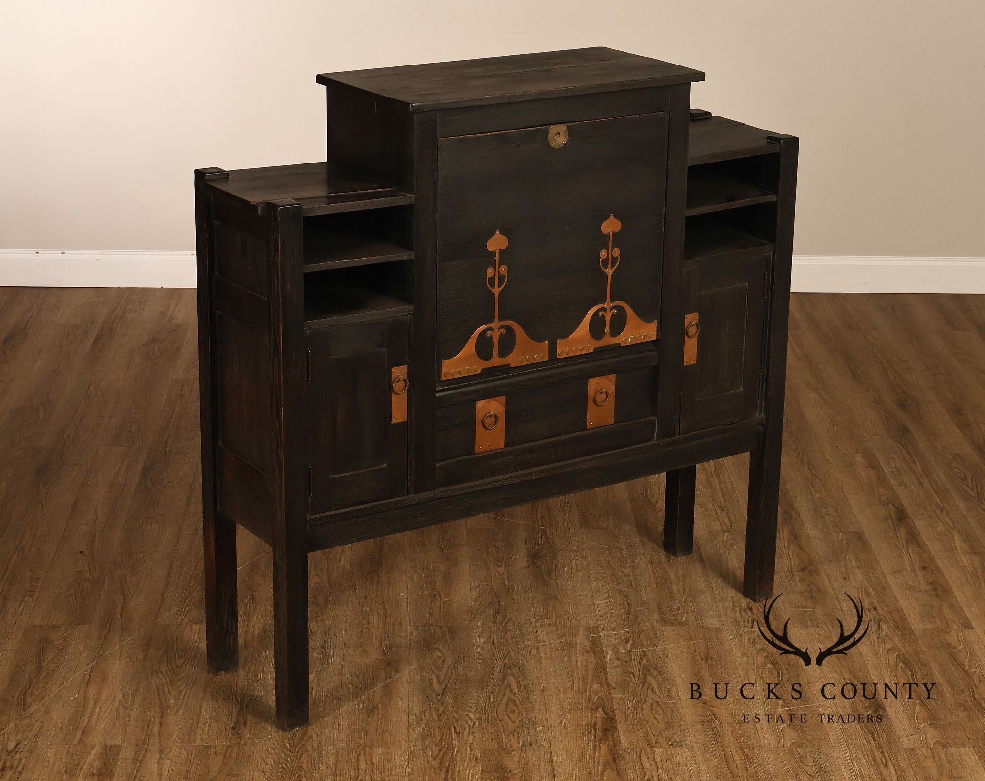 Antique Stickley Brothers Model 6508 Arts And Crafts Oak House Desk With Copper Trimmings