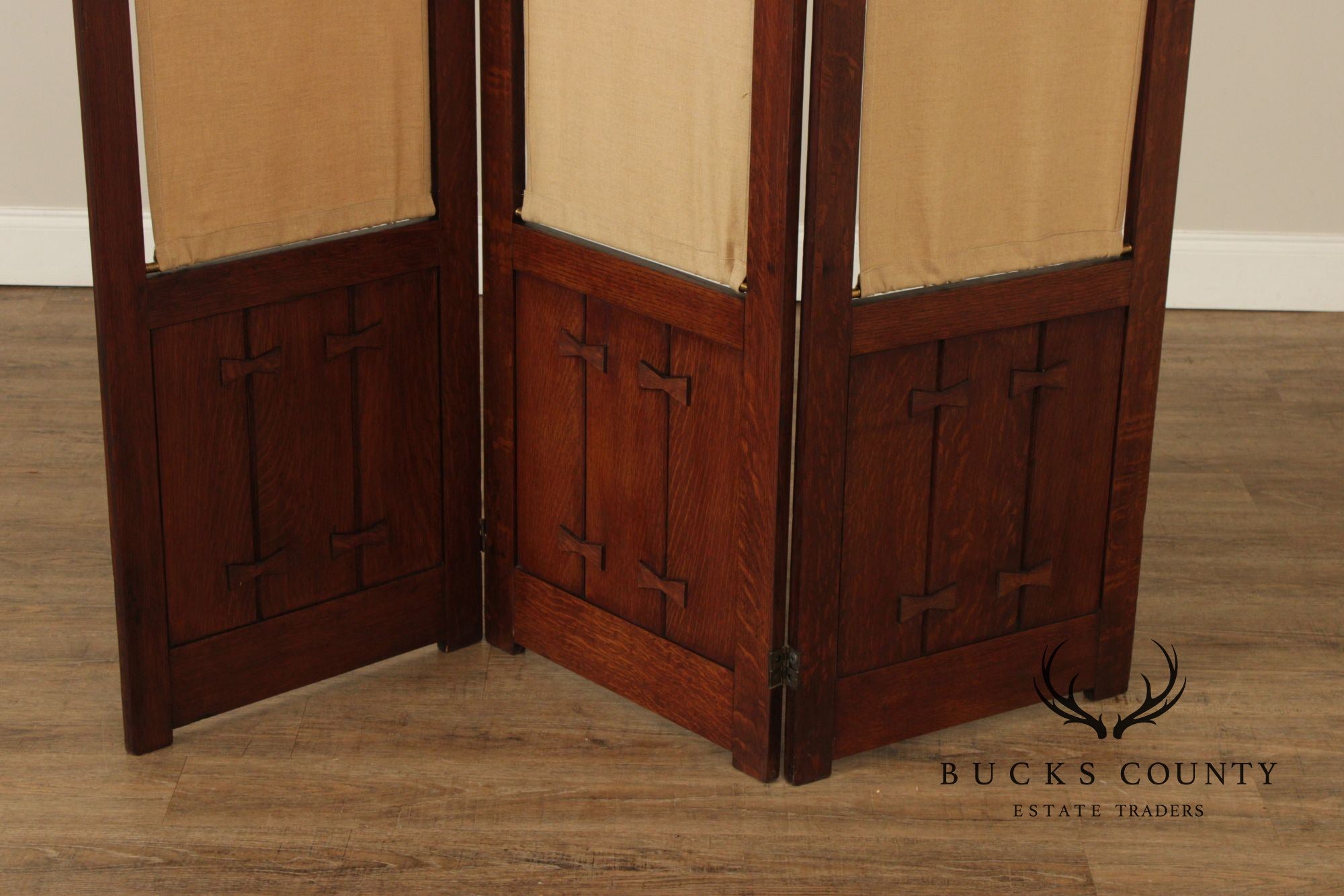Mission Style Oak Three-Panel Screen