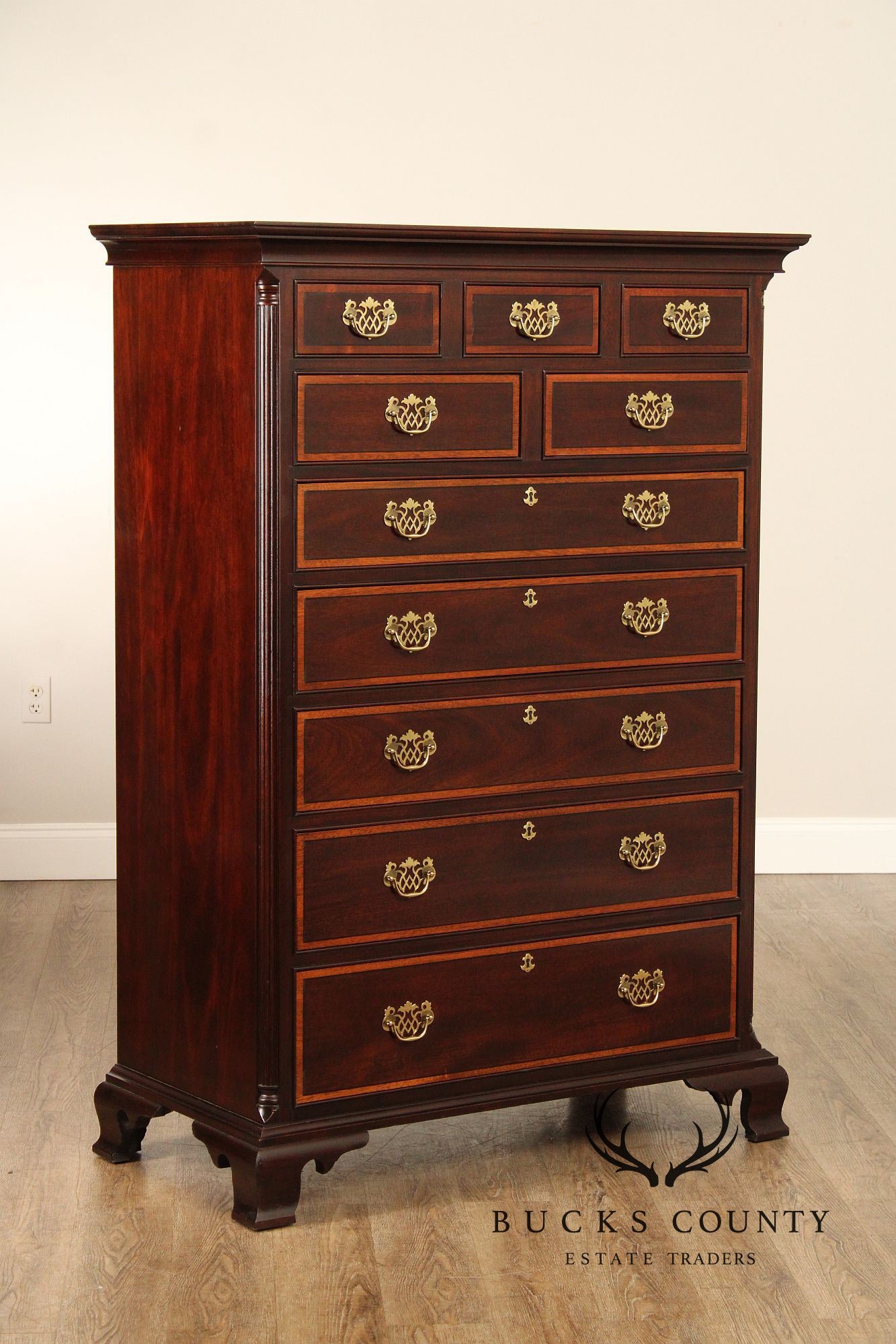 Stickley Georgian Style Inlaid Mahogany Tall Chest