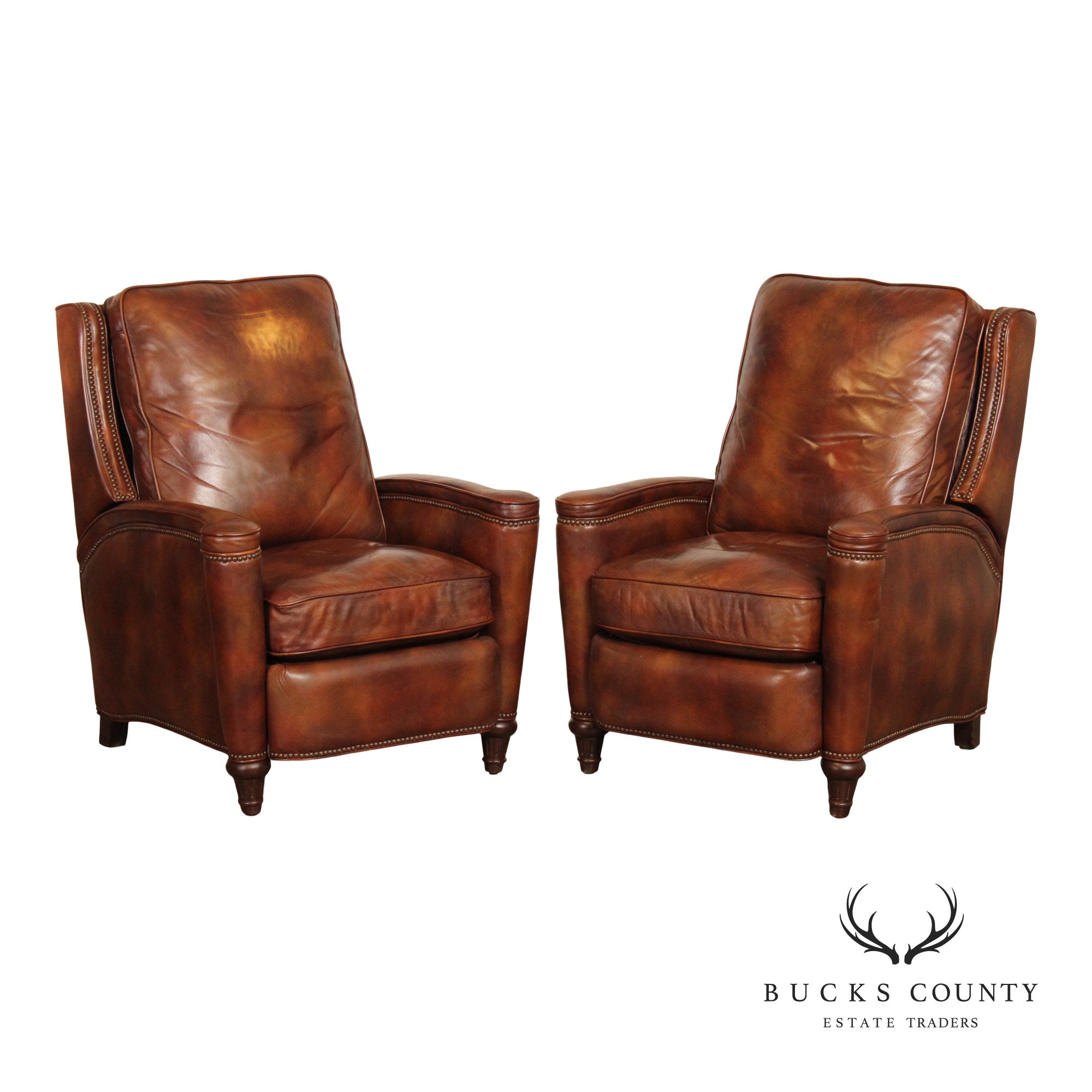 Hooker Furniture Pair of Reclining 'Rylea' Leather Club Chairs