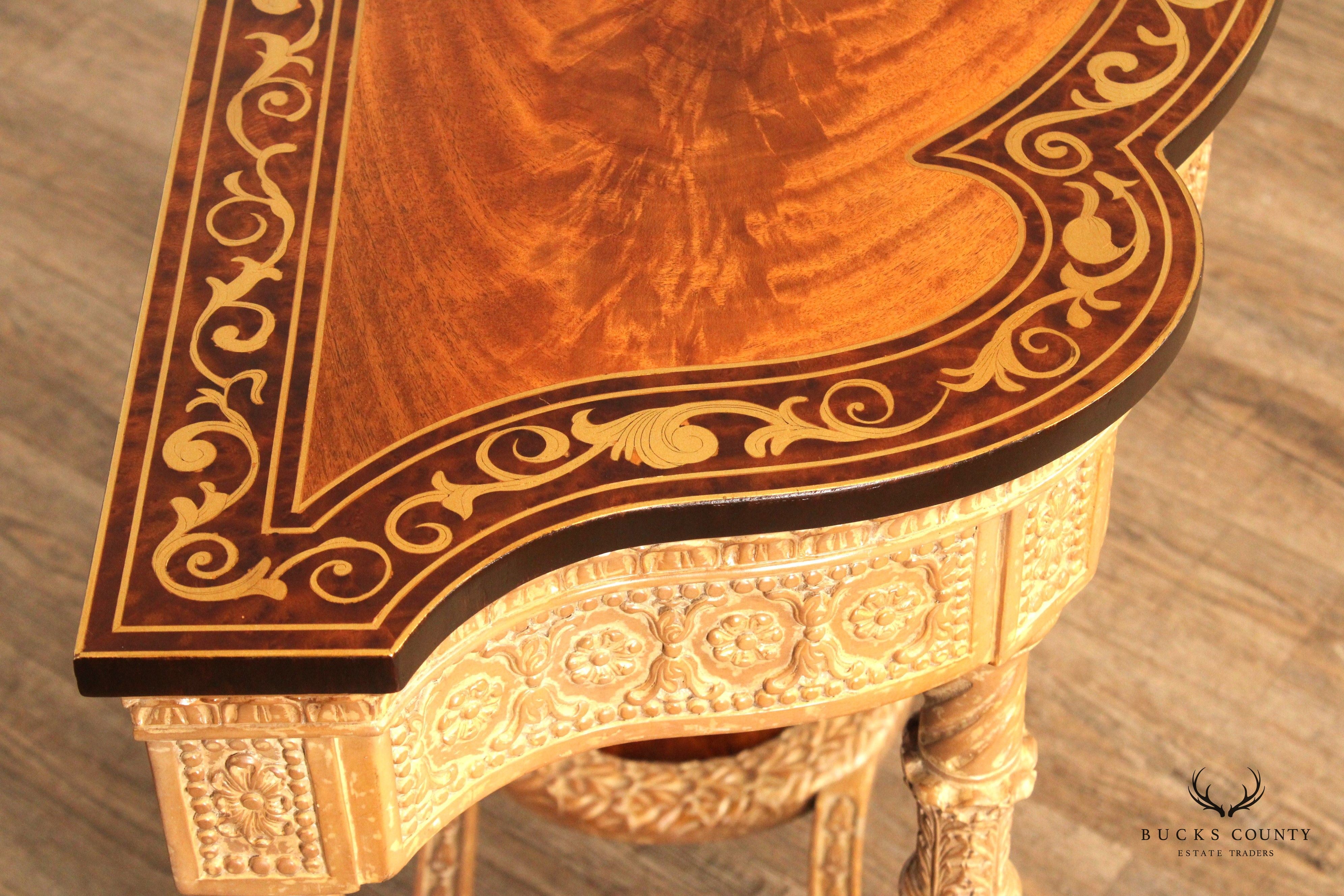 Theodore Alexander Italian Style Marquetry Inlaid Console Table