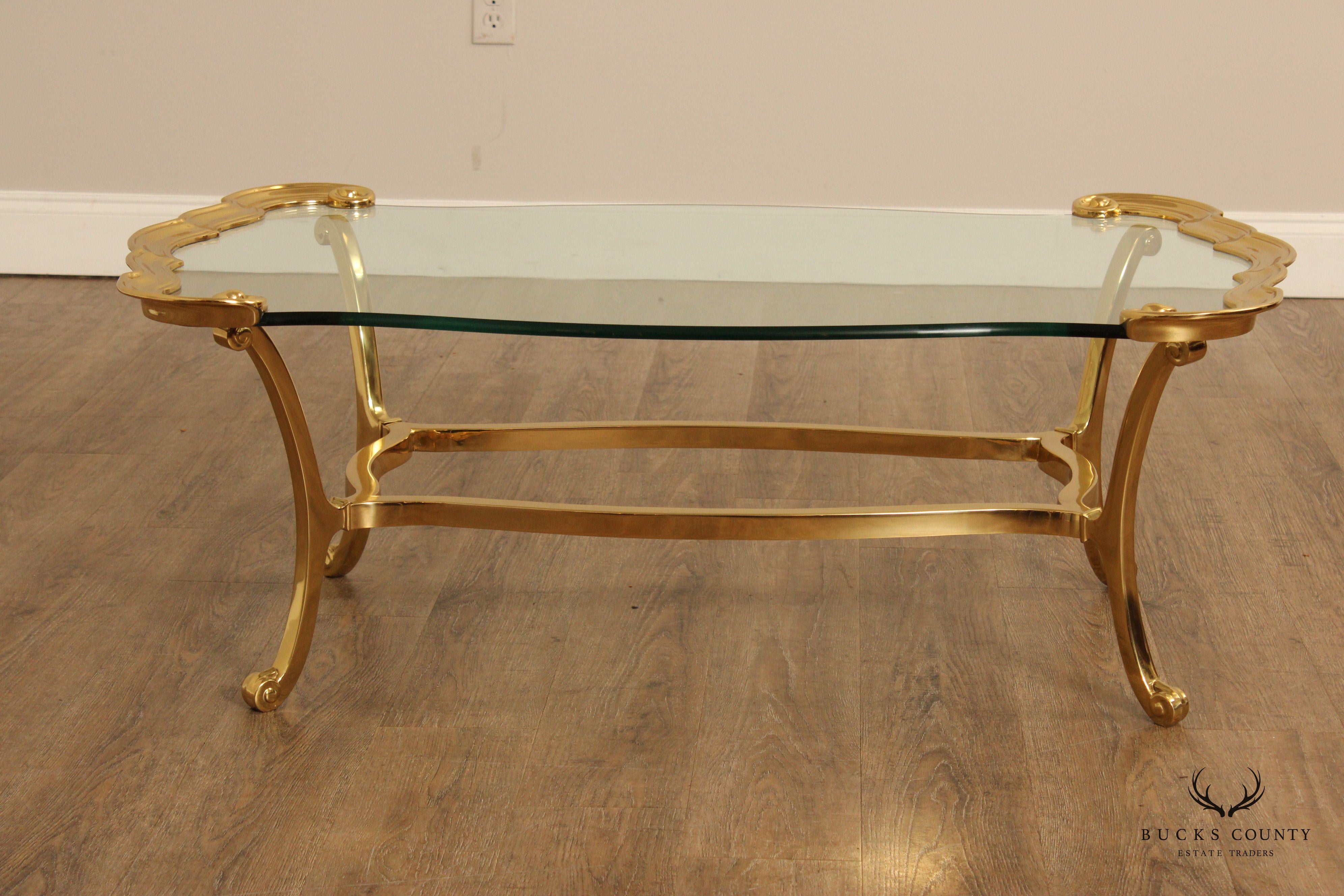 French Regency Style Glass Top Brass Coffee Table