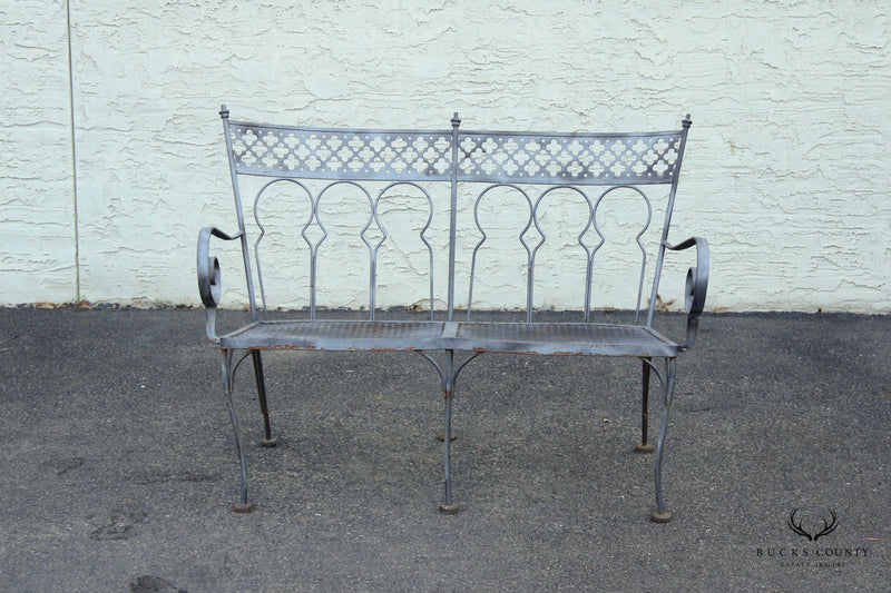 Mid Century Modern Vintage Wrought Iron Outdoor Patio Bench