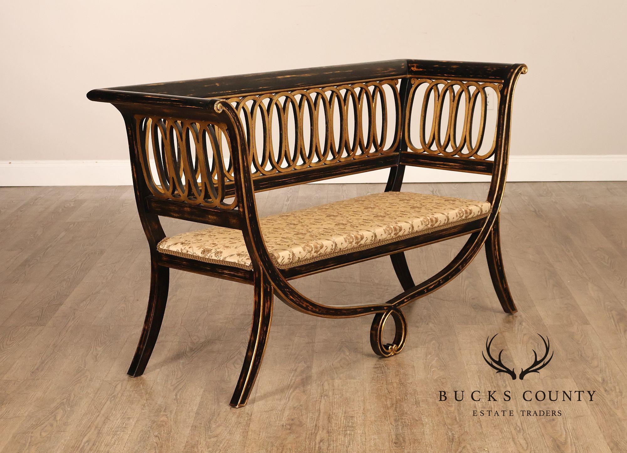 Armando Rho Regency Style Settee Bench Black and Gold
