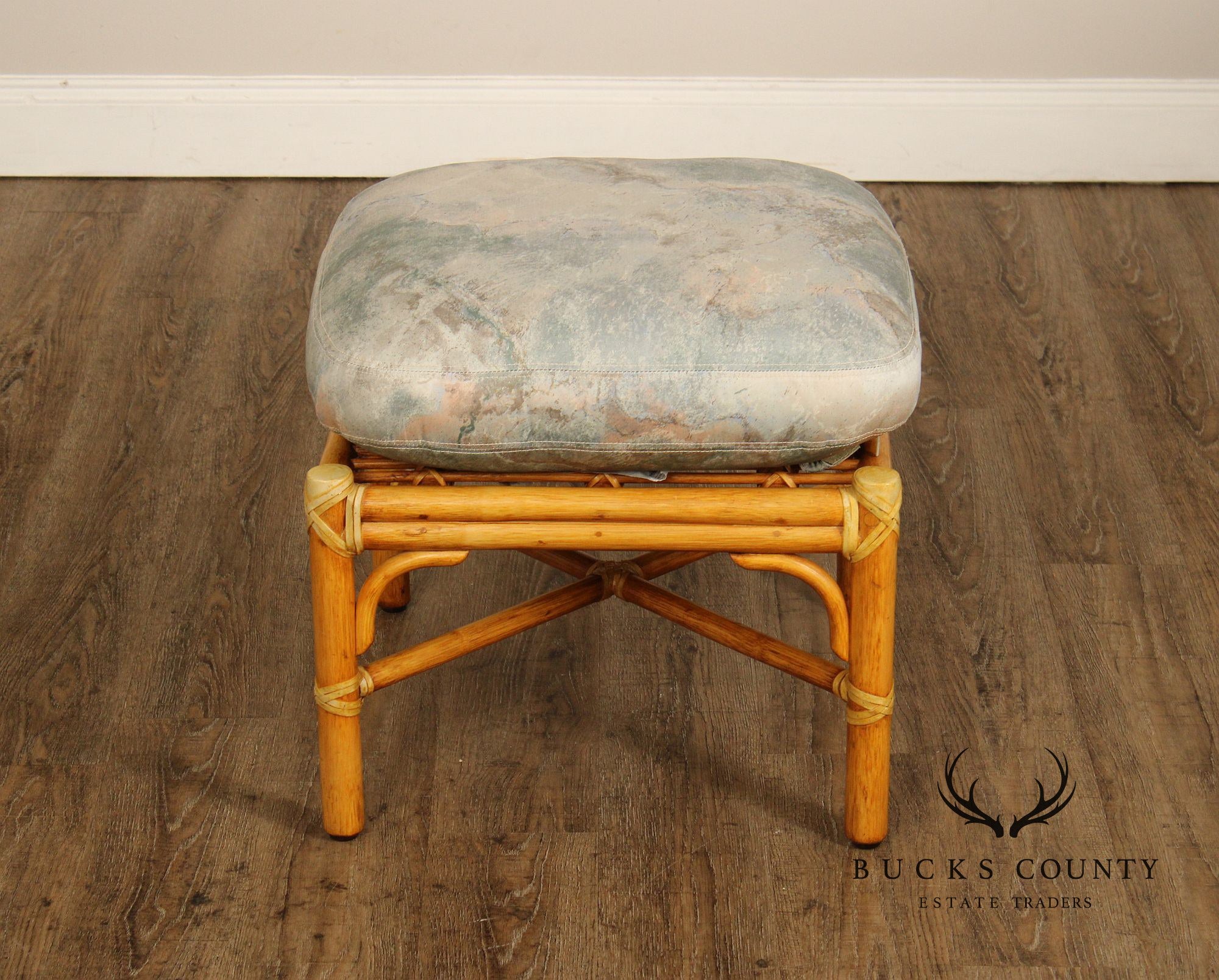 McGuire San Francisco Rattan Ottoman With Loose Cushion