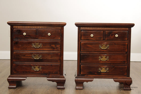 Ethan Allen Chippendale Style Vintage Pair Of  Pine Four-Drawer Nightstands