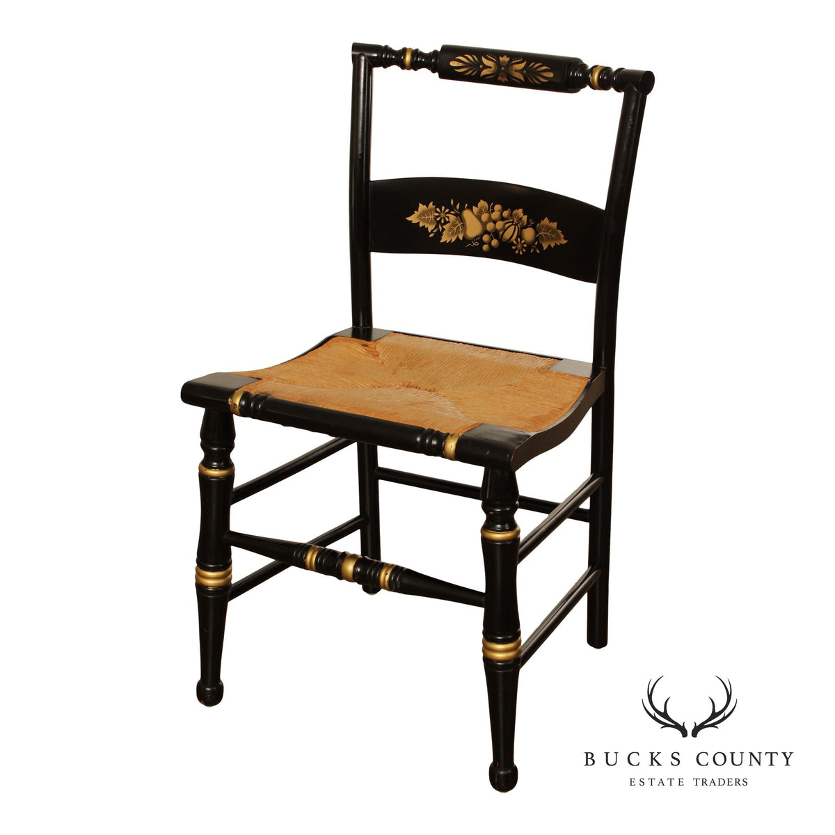 Early American Style Ebonized Rush Seat Side Chair