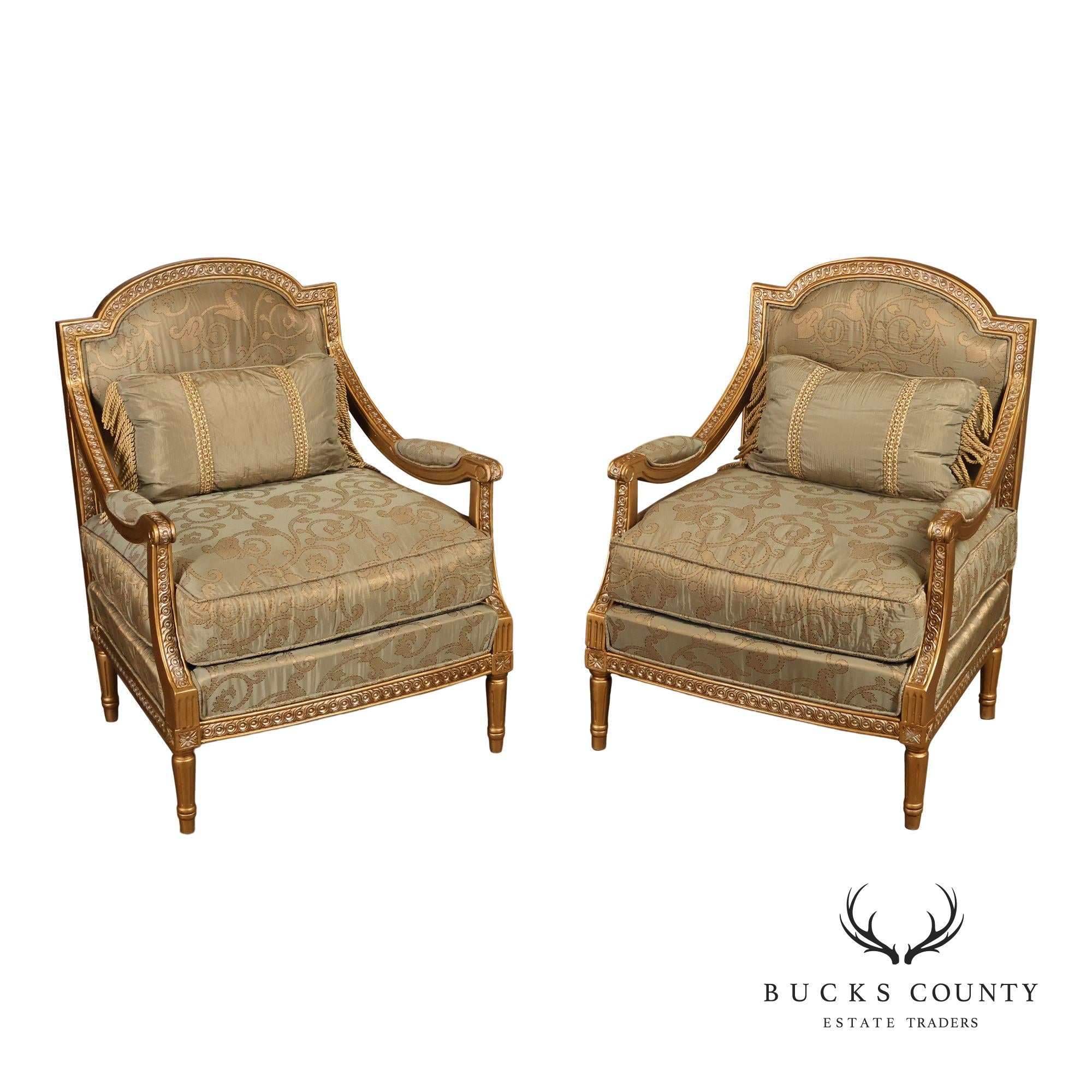 French Louis XVI Style Pair of Bergere Armchairs