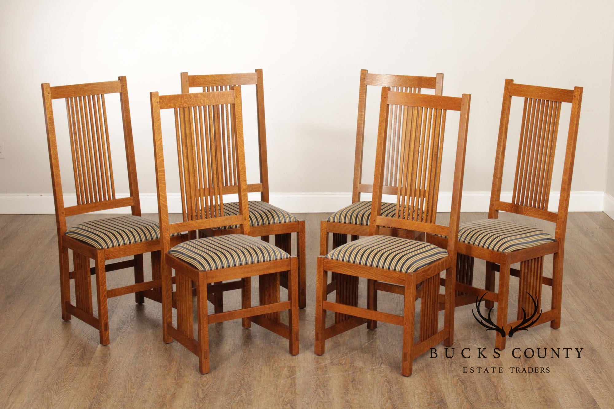 Stickley Mission Collection Set of Six Oak Spindle Dining Chairs