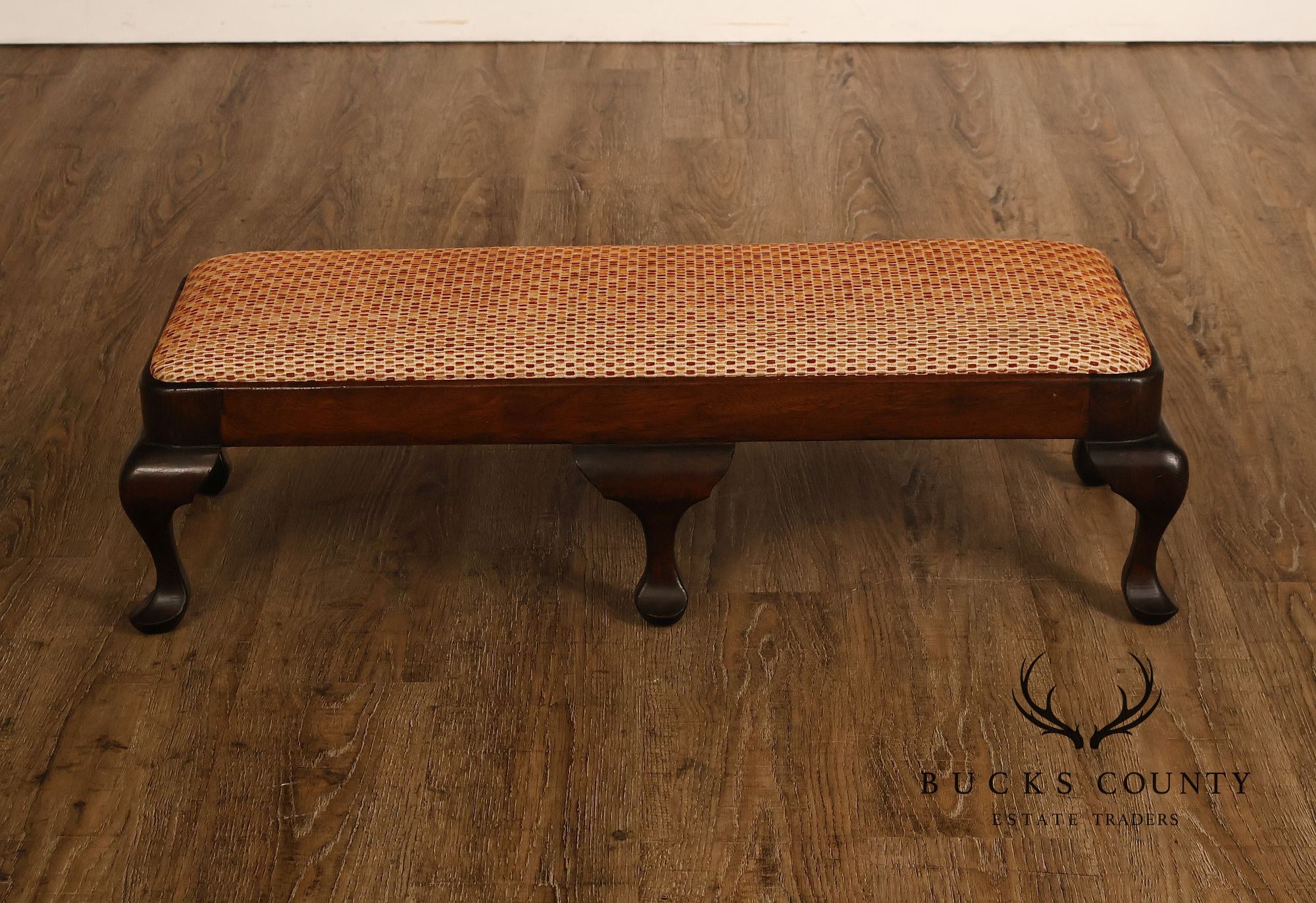 Queen Anne Style Vintage Mahogany Six Leg Footstool