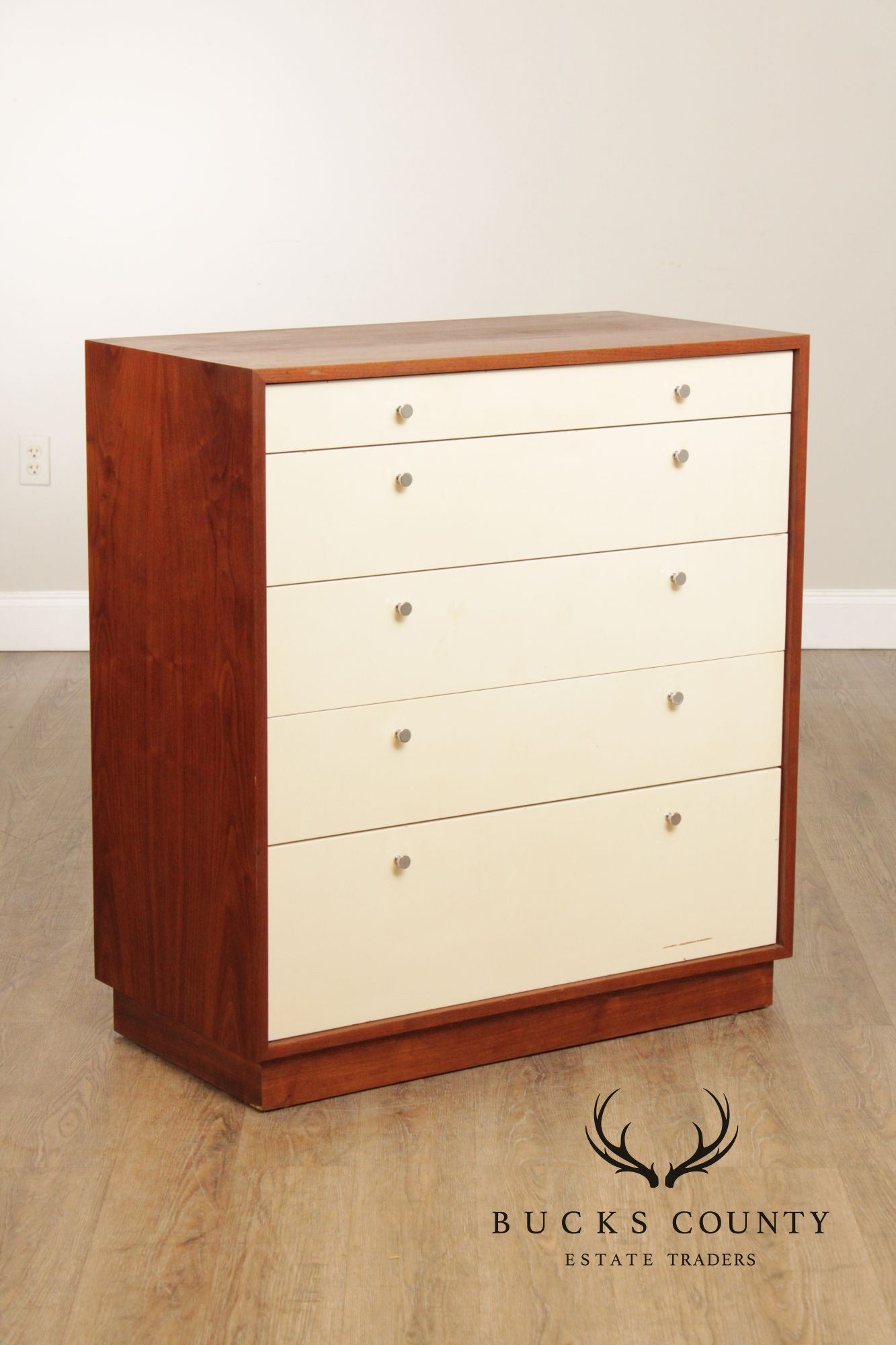 Mid Century Modern White Lacquered Tall Chest