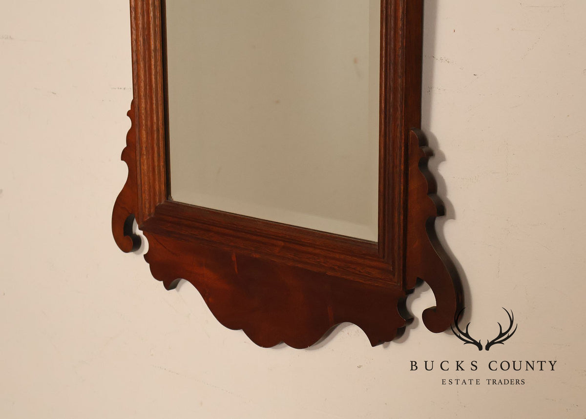 Traditional Chippendale Style Inlaid Mahogany Beveled Wall Mirror