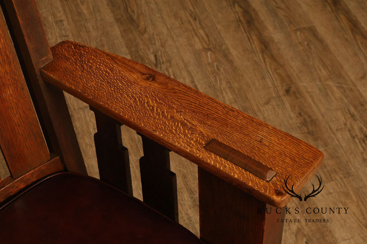 Antique Charles Stickley Mission Oak High Back Rocking Chair