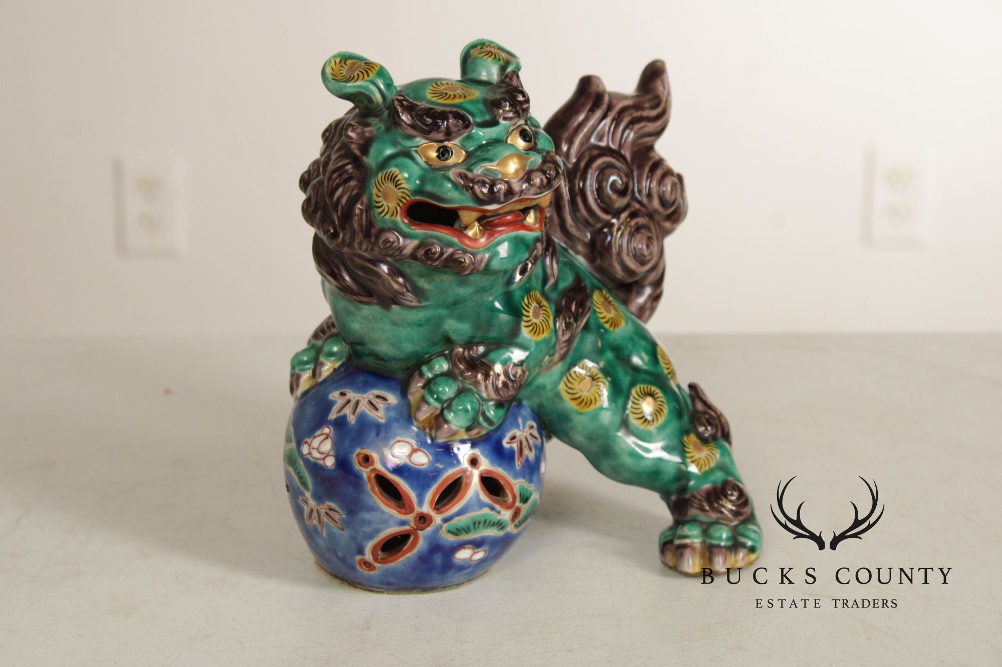 Vintage Chinese Pair of Painted Porcelain Foo Dogs