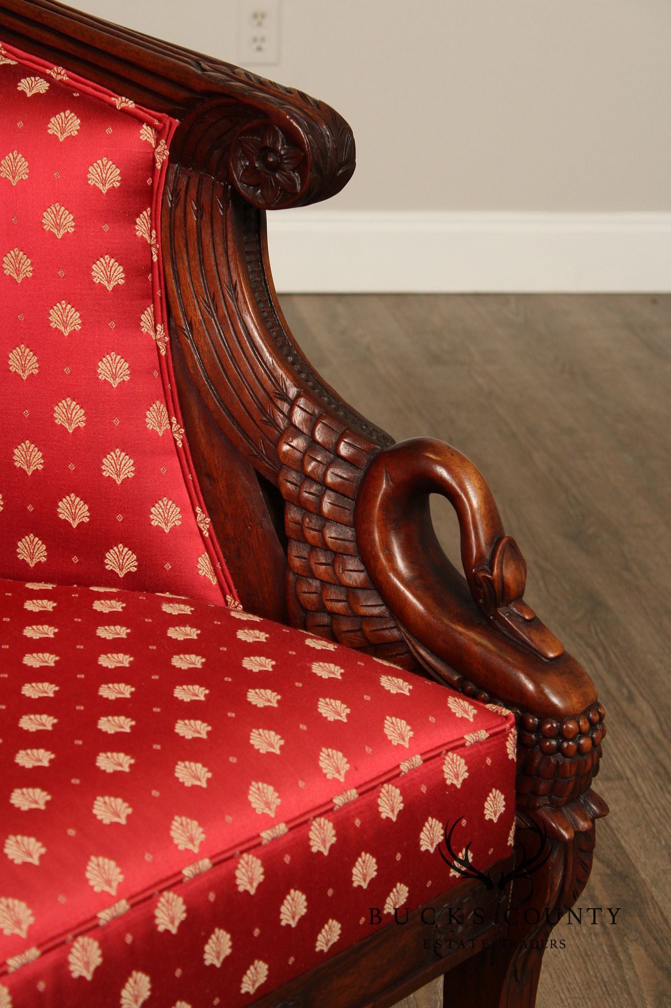 French Empire Pair of Swan Carved Mahogany Sofas