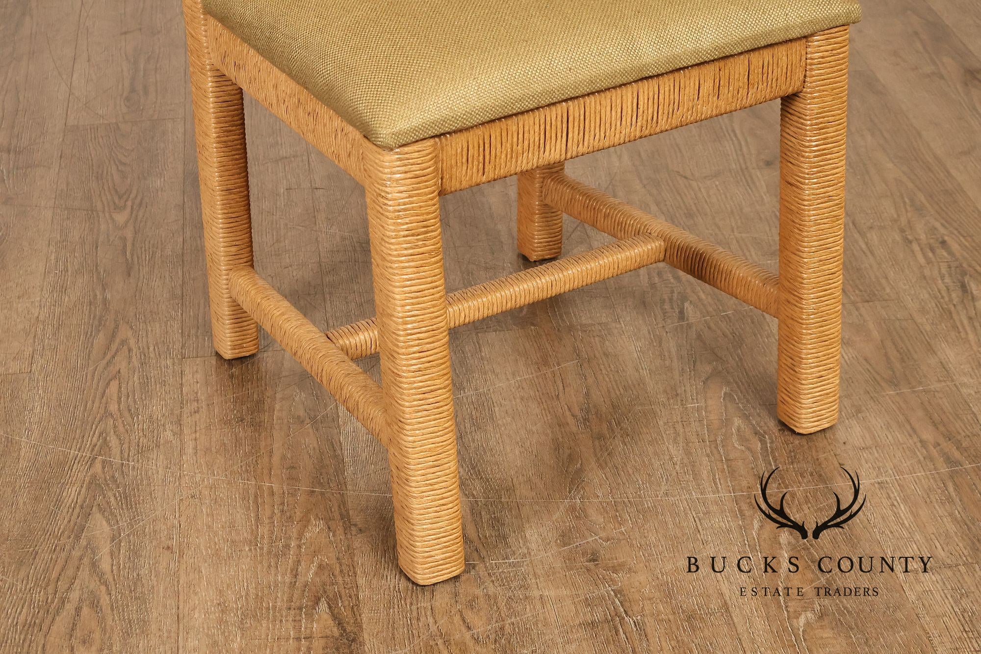 Vintage Wicker Set Of Six Dining Chairs With Upholstered Seats