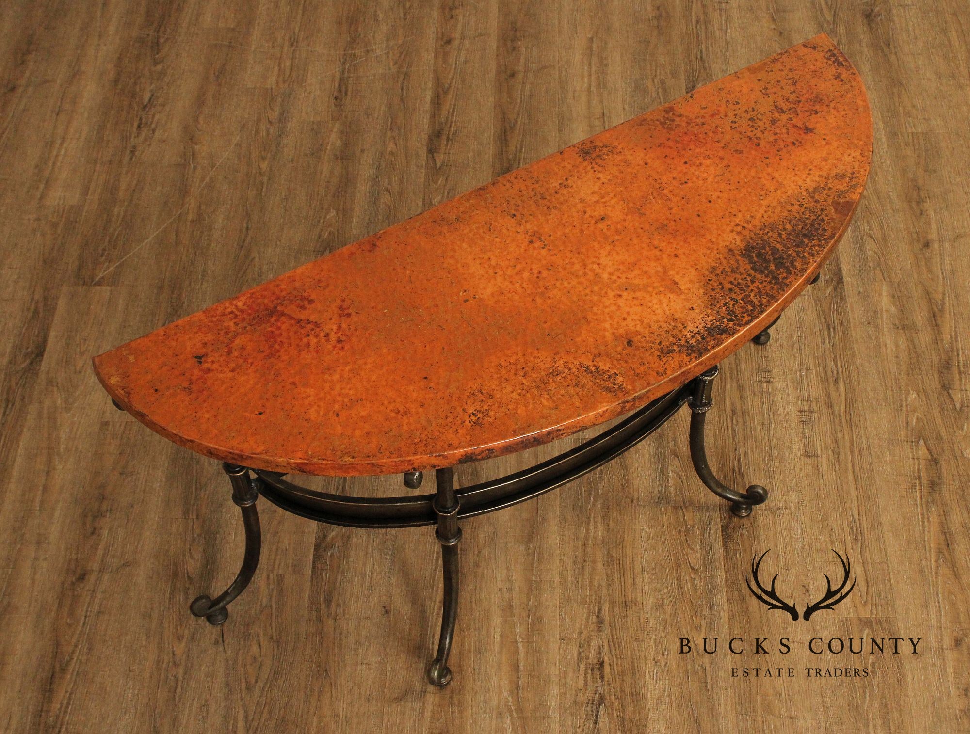 Hammered Copper and Iron Demilune Console Table